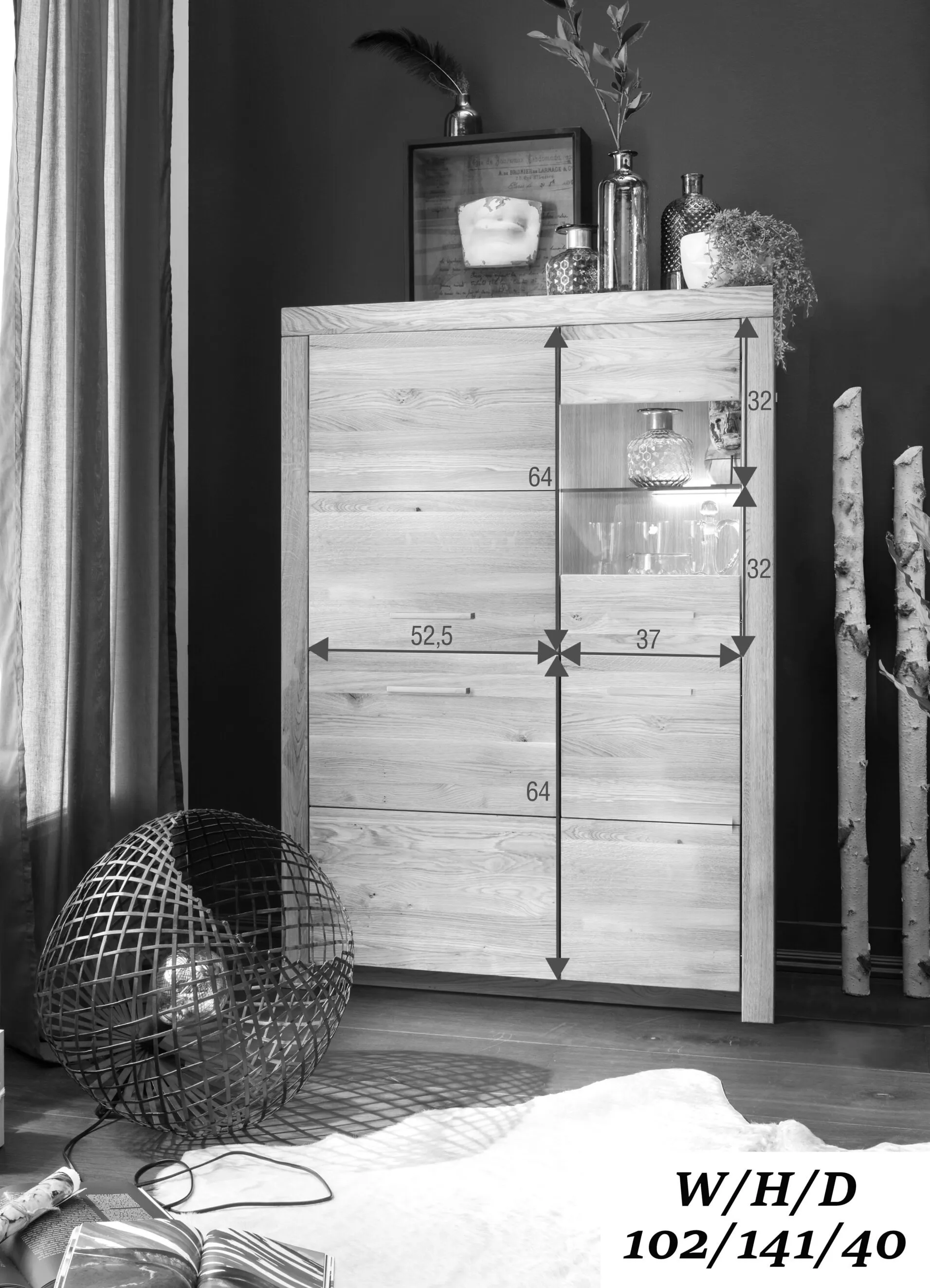 Kredens 2-drzwiowy dębowy z przeszkleniem DOVE 102x141 II-Prawy - GK_1031690411