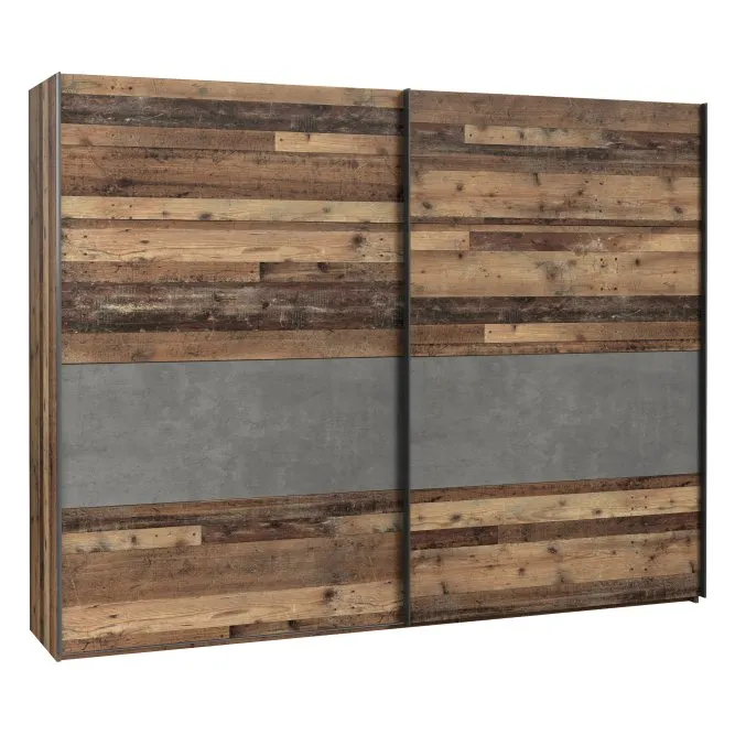 Szafa 2-drzwiowa CLIF drzwi przesuwne z panelem 270 cm, old wood vintage, beton