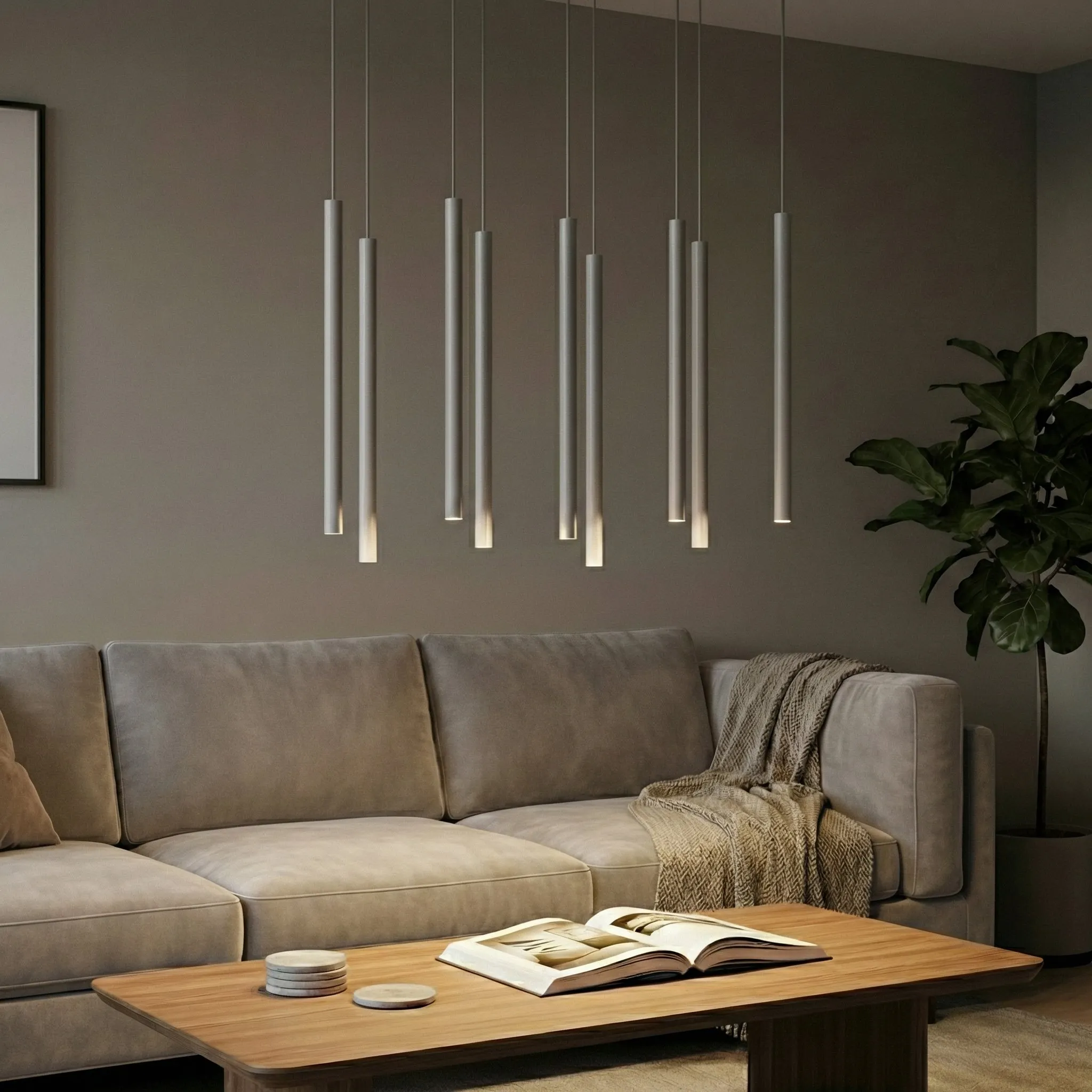 kinkowe lampy, zawieszone oświetlenie, lampa wisząca, wnętrze nowoczesne, sofa pokojowa