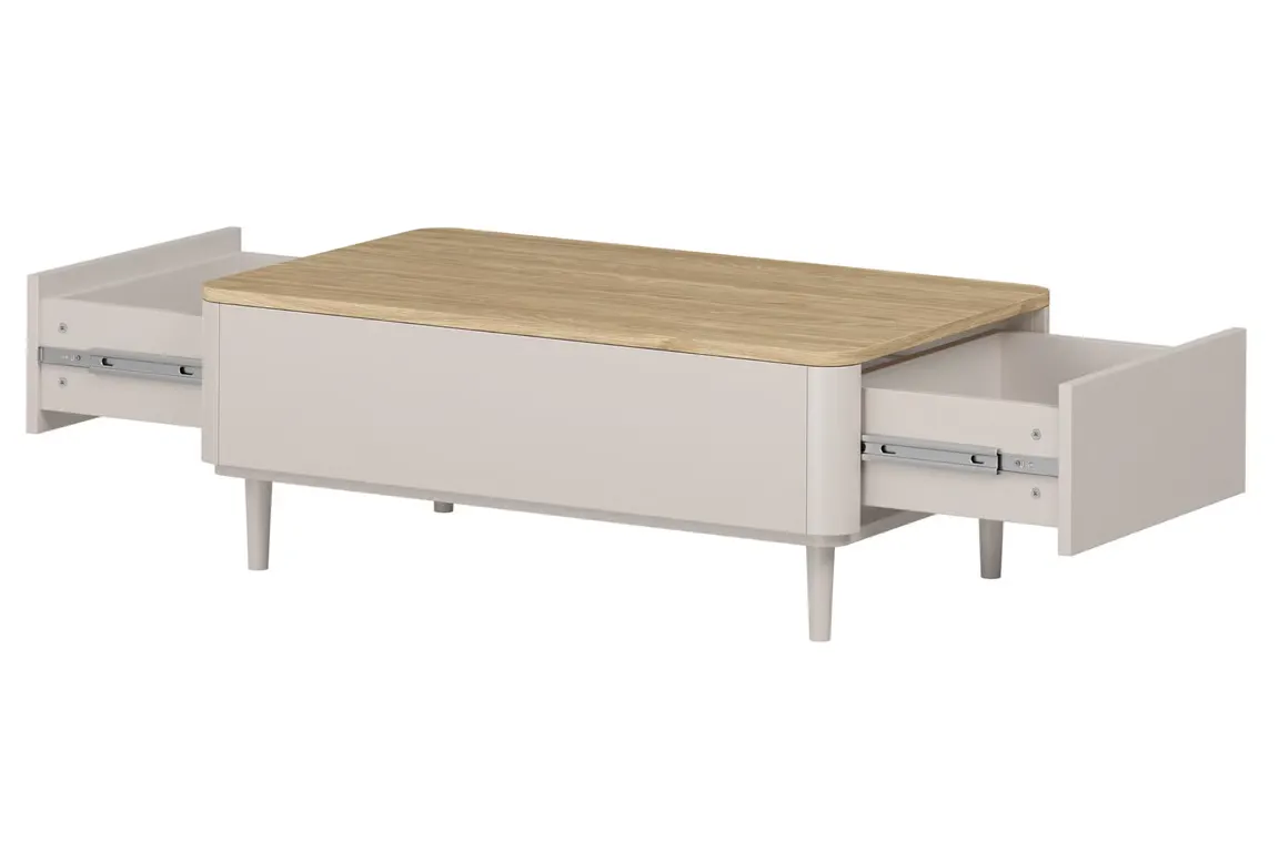 Stolik kawowy z 2 szufladami ELIVO 60x100cm drewniane nogi cashmere dąb olejowany — zdjęcie 3