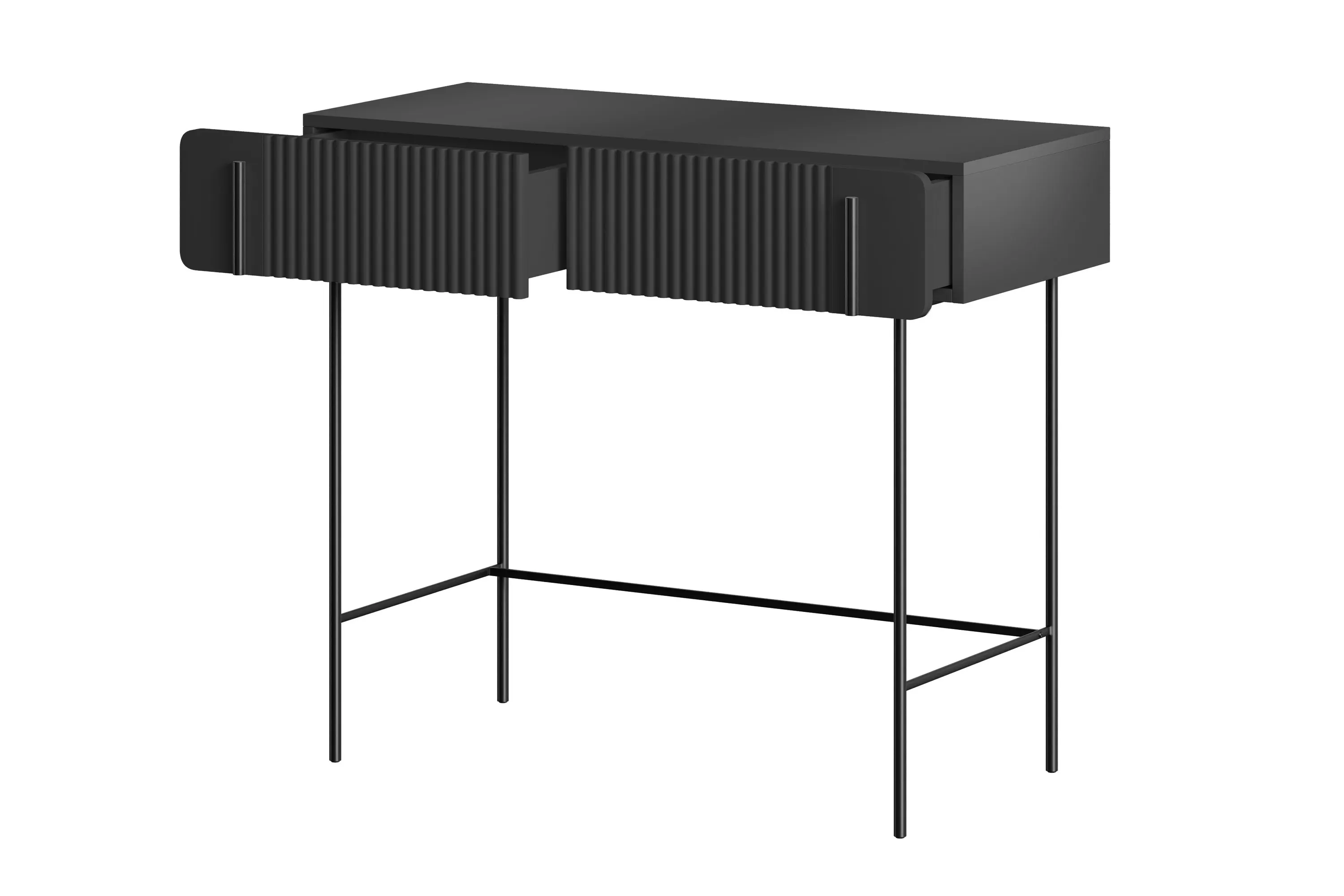 Toaletka z 2 szufladami MALMI ryflowany front 100cm - czarna - B_166957