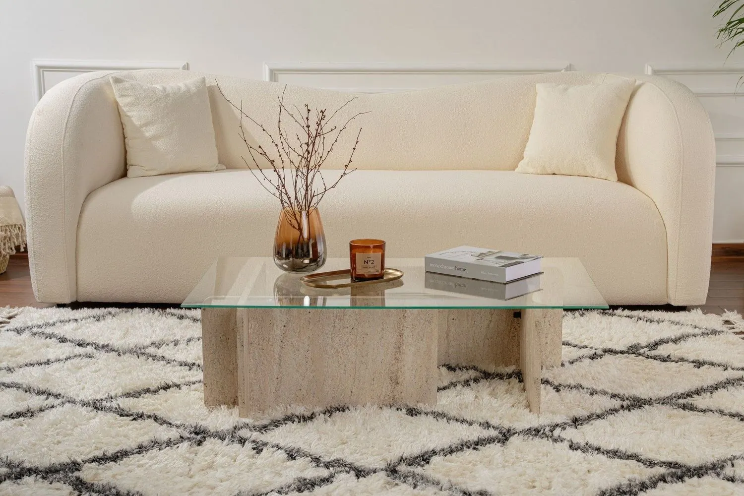 Stolik kawowy FLAVIO 65x105 cm trawertynowy transpatentny - ASI_353NRD1110