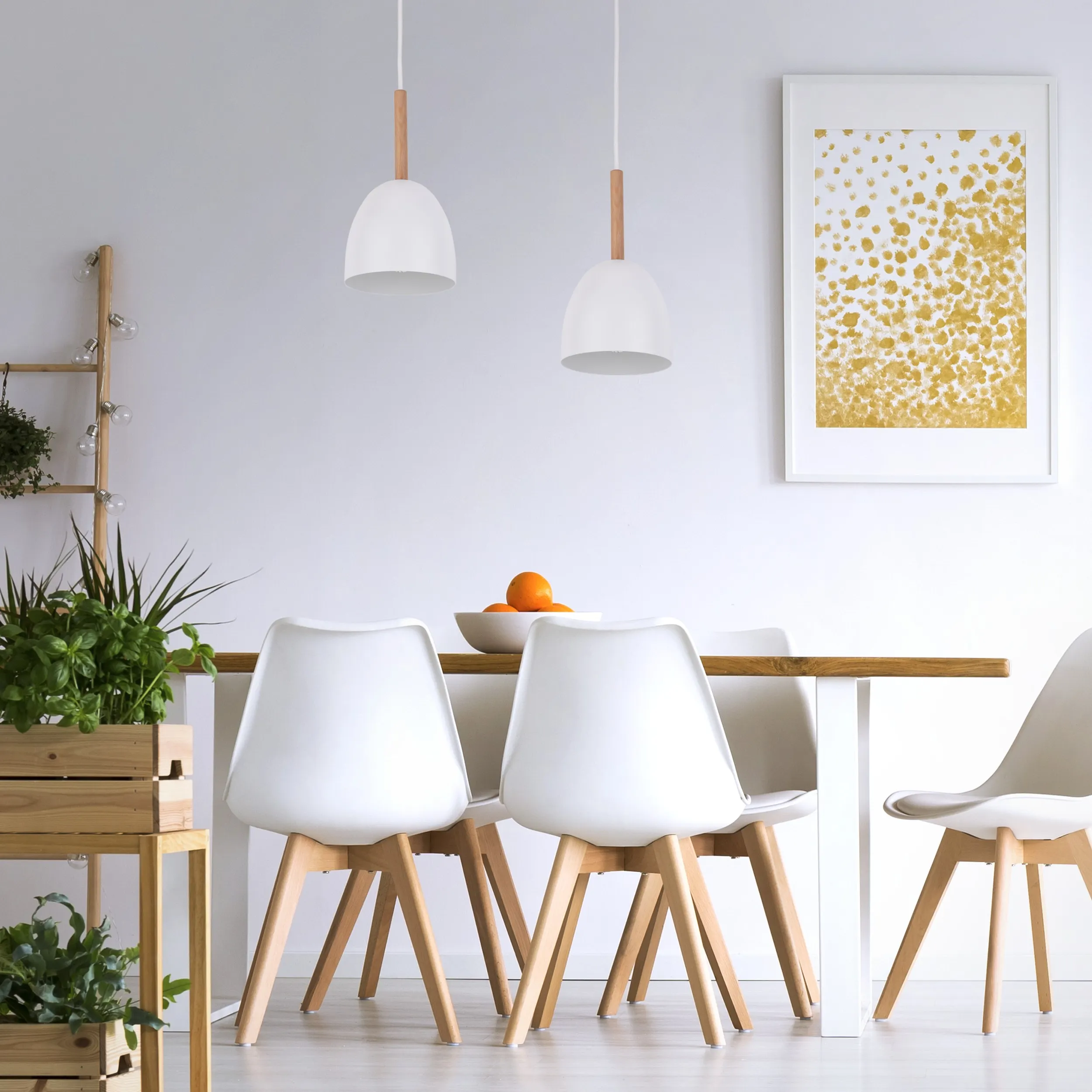 Lampa wisząca NORD białą z drewnianym elementem 155x13cm - TK_4868