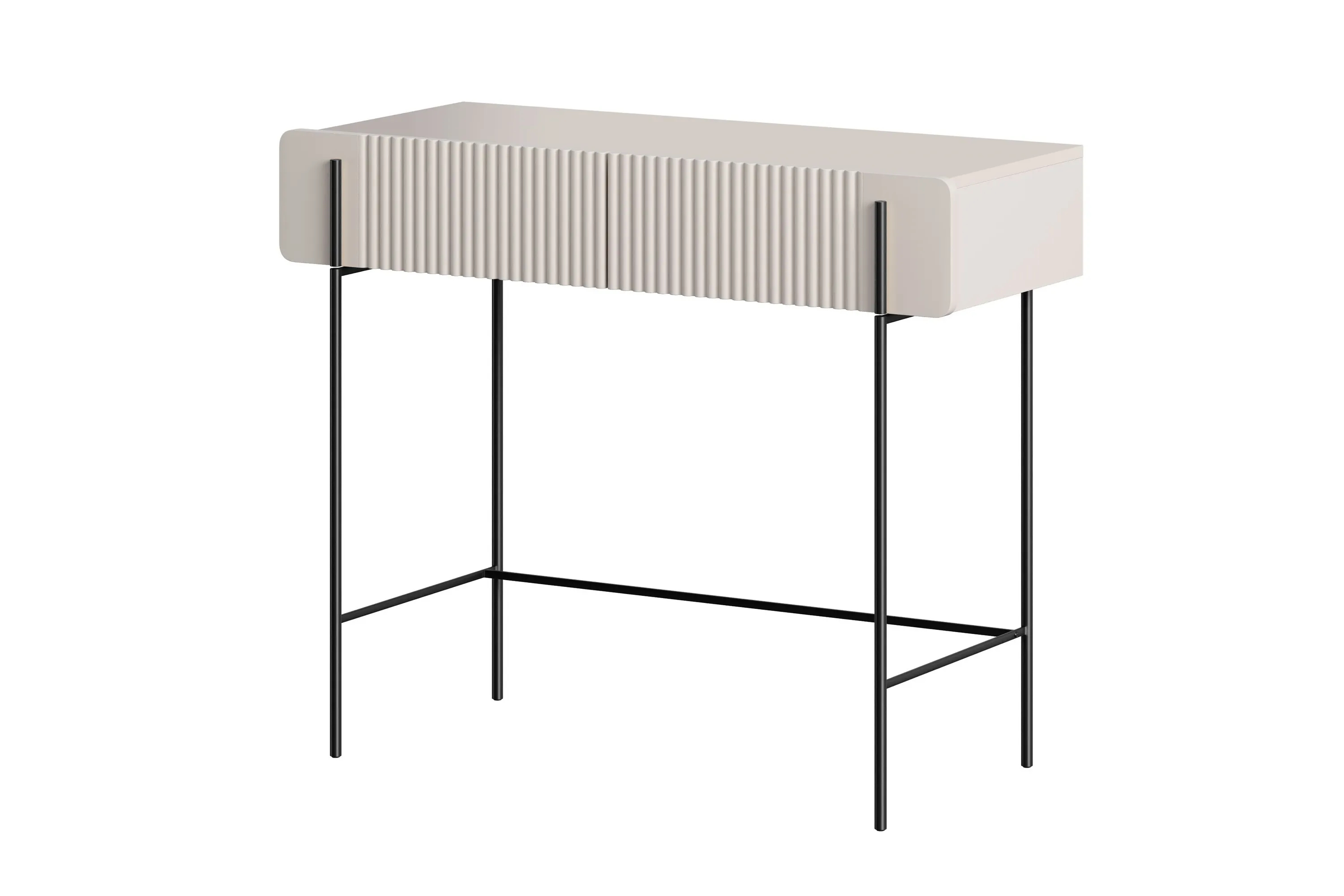 Toaletka z 2 szufladami MALMI ryflowany front 100cm - kaszmirowa - czarny stelaż