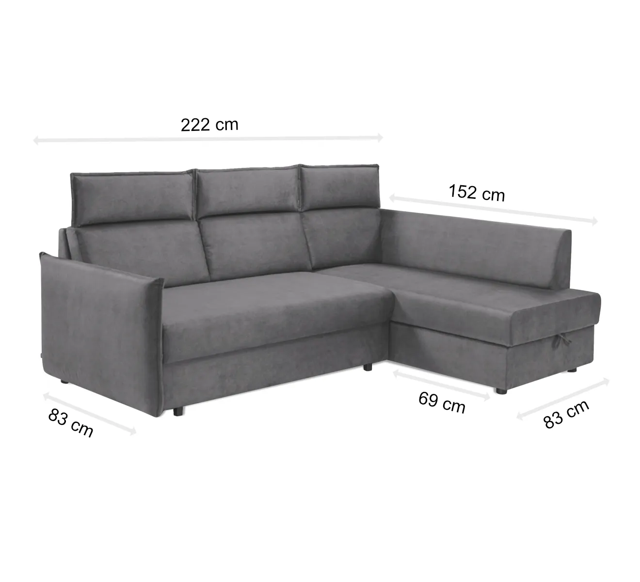 Narożnik z funkcją spania i pojemnikiem na pościel BEX NFPA L ZETTA 302 jasny szary - BEX_NFPA_L_ZETTA_302