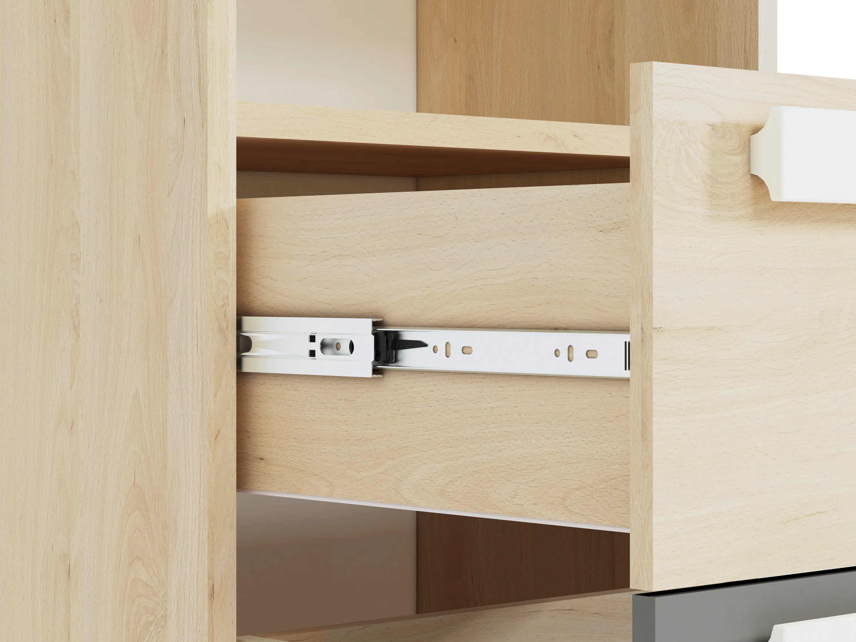 Regał z 2 szufladami DROP 05 buk fjord, biały, szary - 1DROP0501-001