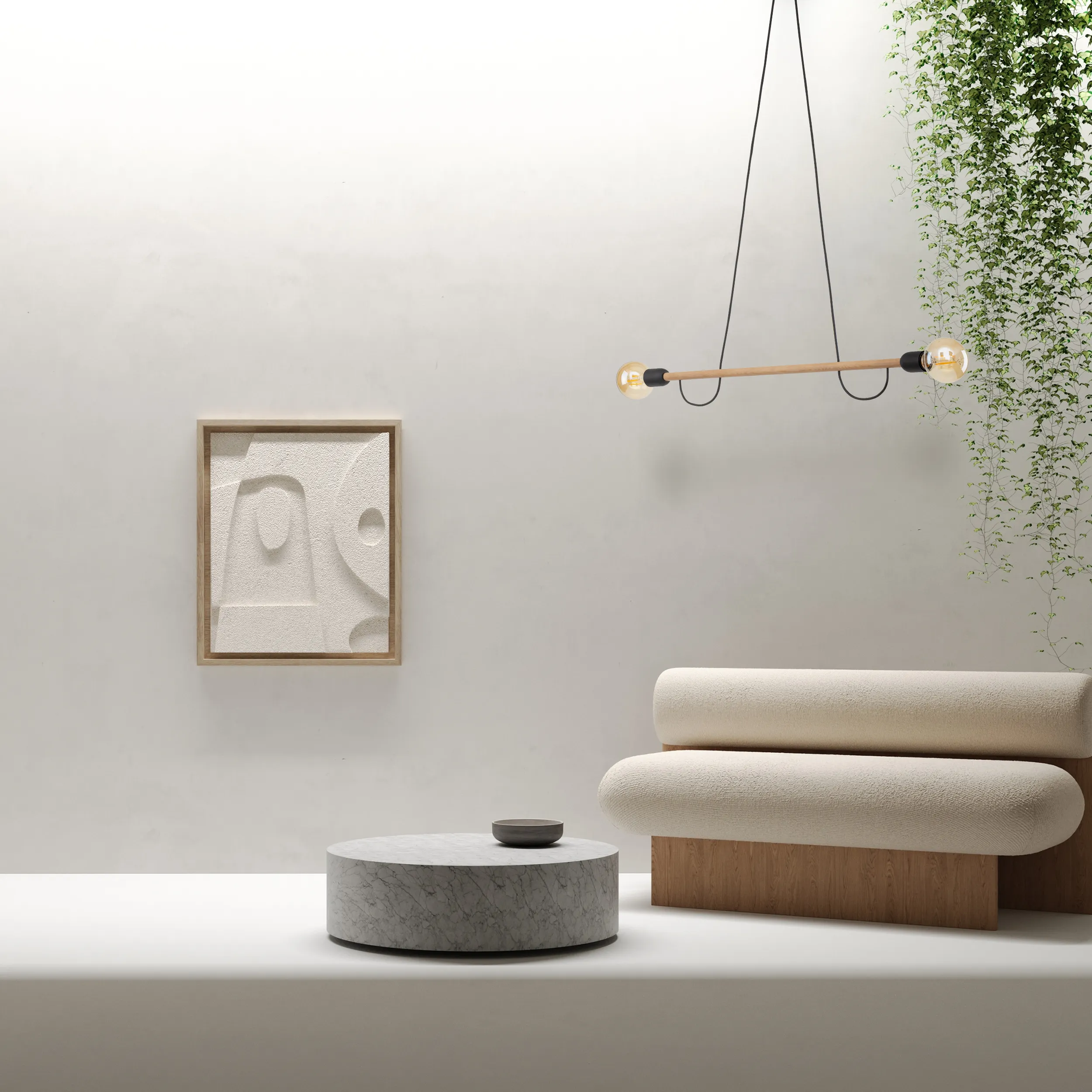 Lampa wisząca HELIX czarna z jasnym drewnianym elementem 130x93x10cm - TK_4951