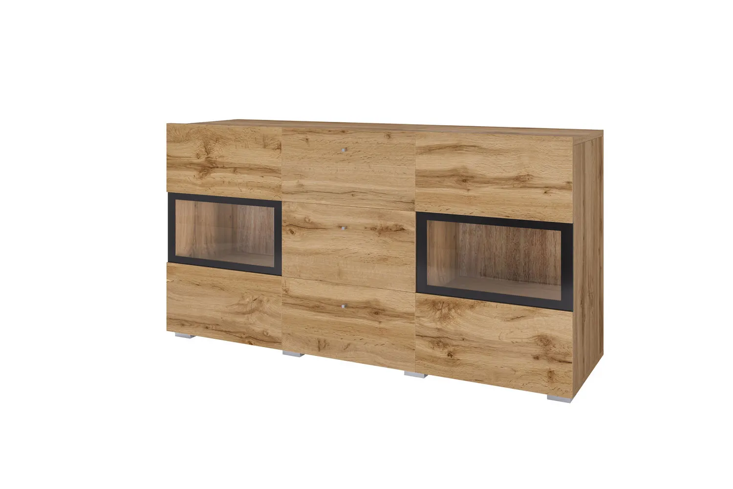 Komoda 2-drzwiowa z szufladami BAROS szklana dąb wotan Meble, Kredens, Szafka, kominek, Drewno