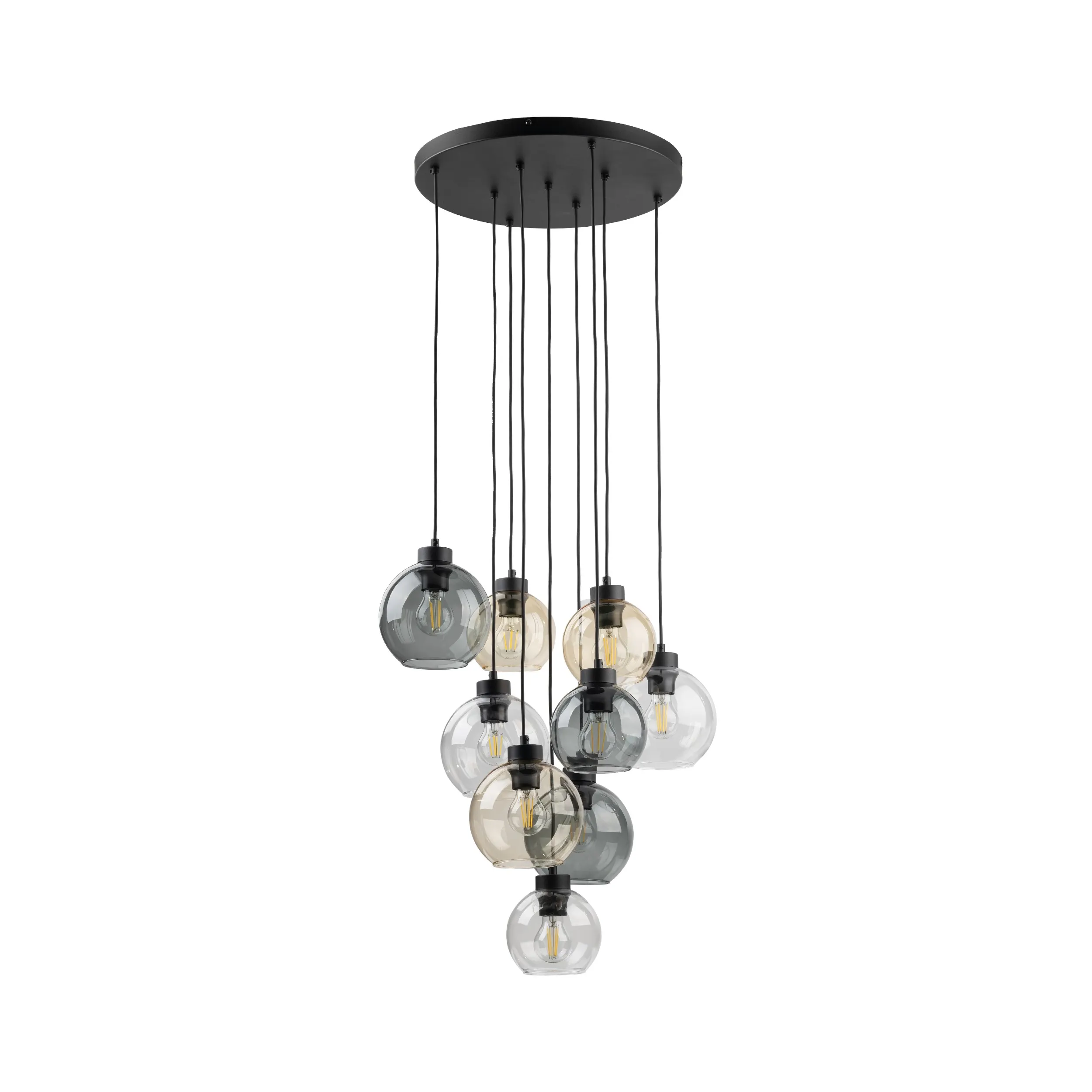 Lampa wisząca CUBUS MIX czarna z wielokolorowymi bursztynowy szary transparentny szklanymi kloszami 140x58cm
