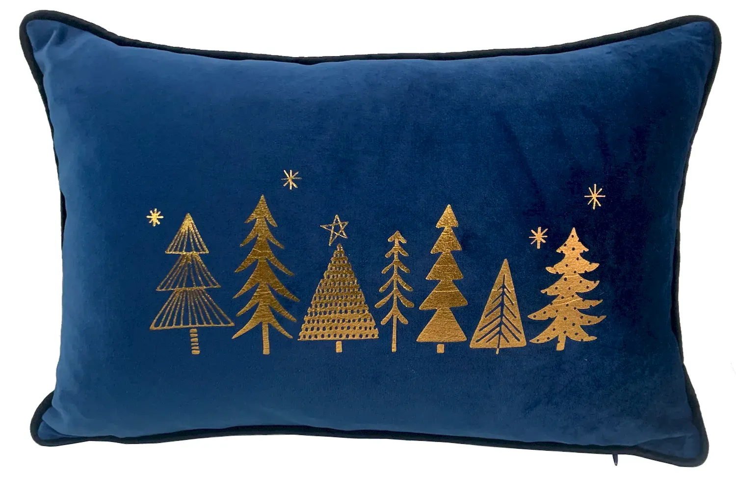 Poduszka świąteczna welurowa ZE ZŁOTYMI CHOINKAMI granatowa Poduszka świąteczna welurowa ZE ZŁOTYMI CHOINKAMI granatowa