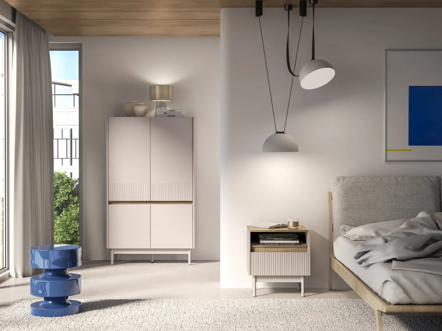 Szafka nocna z szufladą DUNEA 50x55 ryflowana kaszmir - dąb cremona - 1DUNE08-001