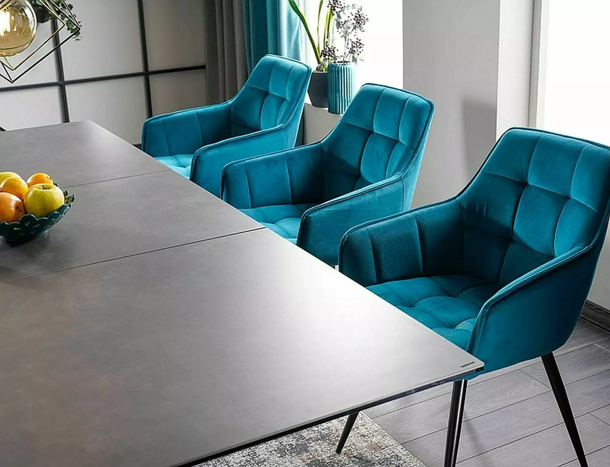 Krzesło z podłokietnikami LILIA VELVET Bluvel 85 turkusowe czarne nogi — zdjęcie 8