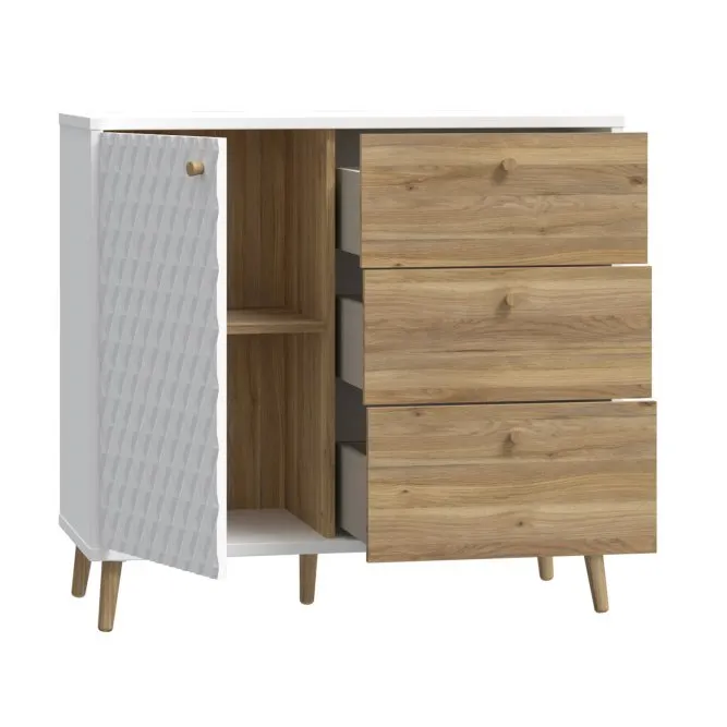 Komoda AKSANA L 1-drzwiowa z 3 szufladami - dąb mauvella, biały - AKNK221L-M992