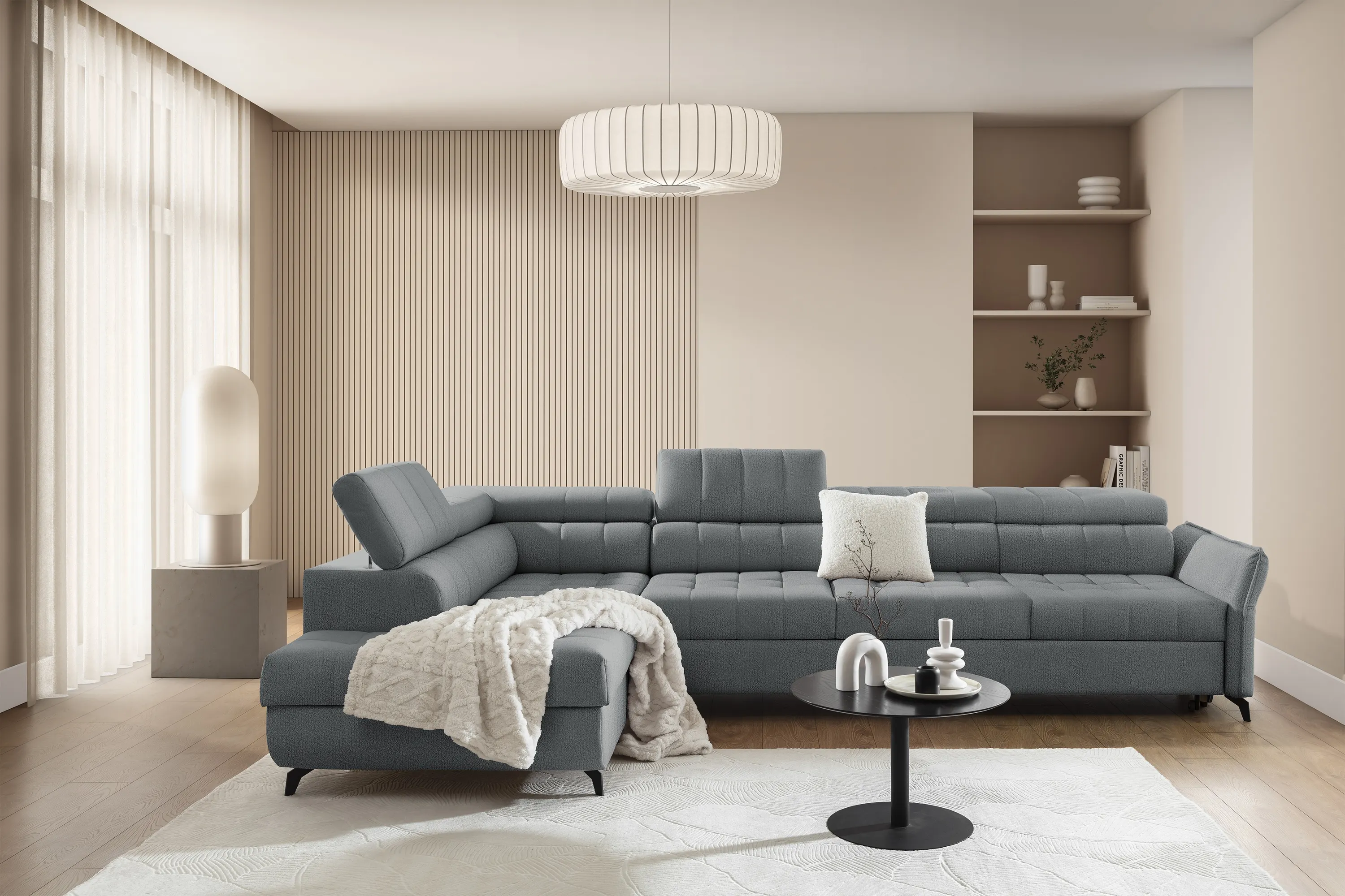 Narożnik lewostronny ELARIAS MAXI regulacja zagłówka i podłokietników tkanina Perfect harmony 85 szary - B_168607