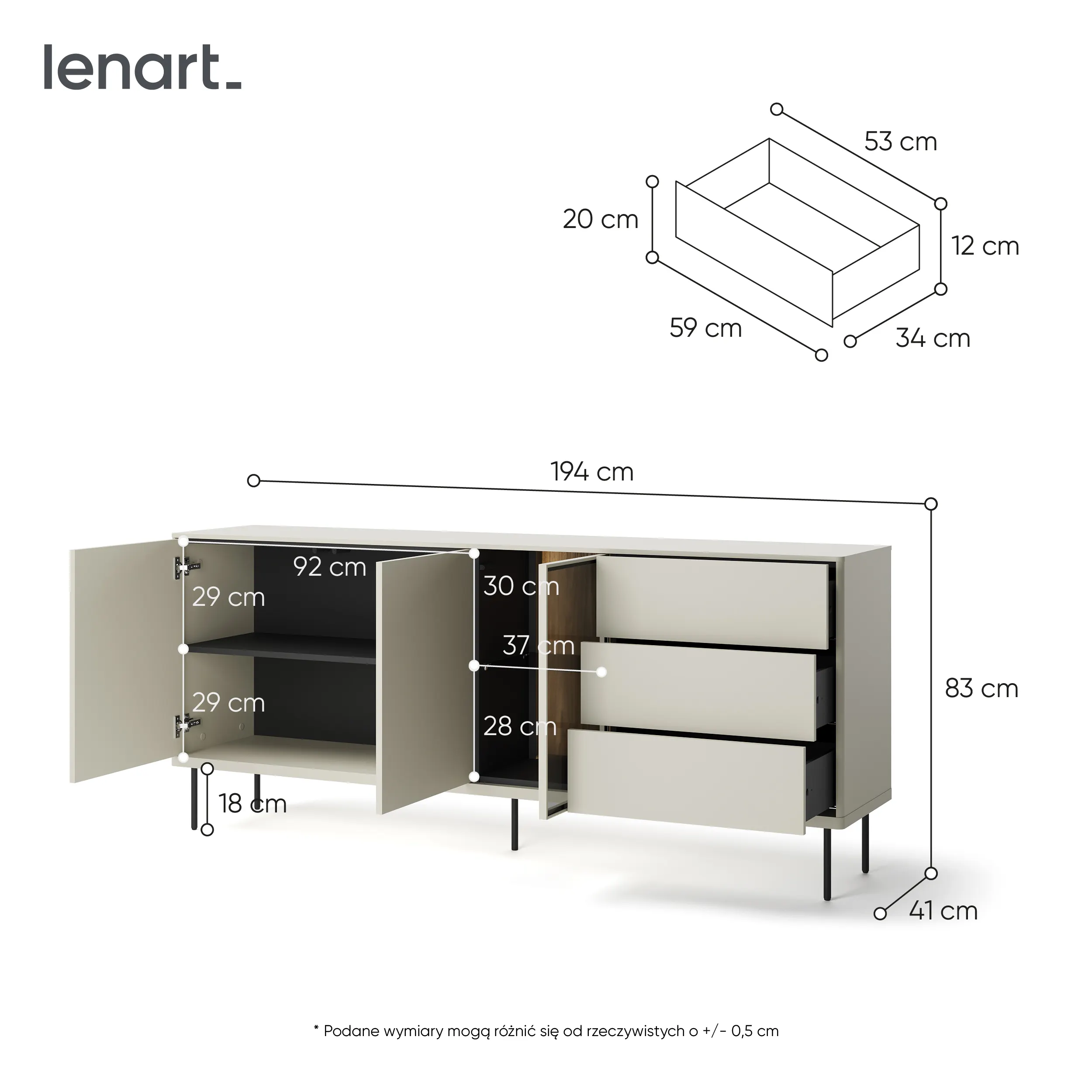 Komoda 3-drzwiowa z szufladami LED Epiro EP-05 194cm kaszmir - EP5KDC