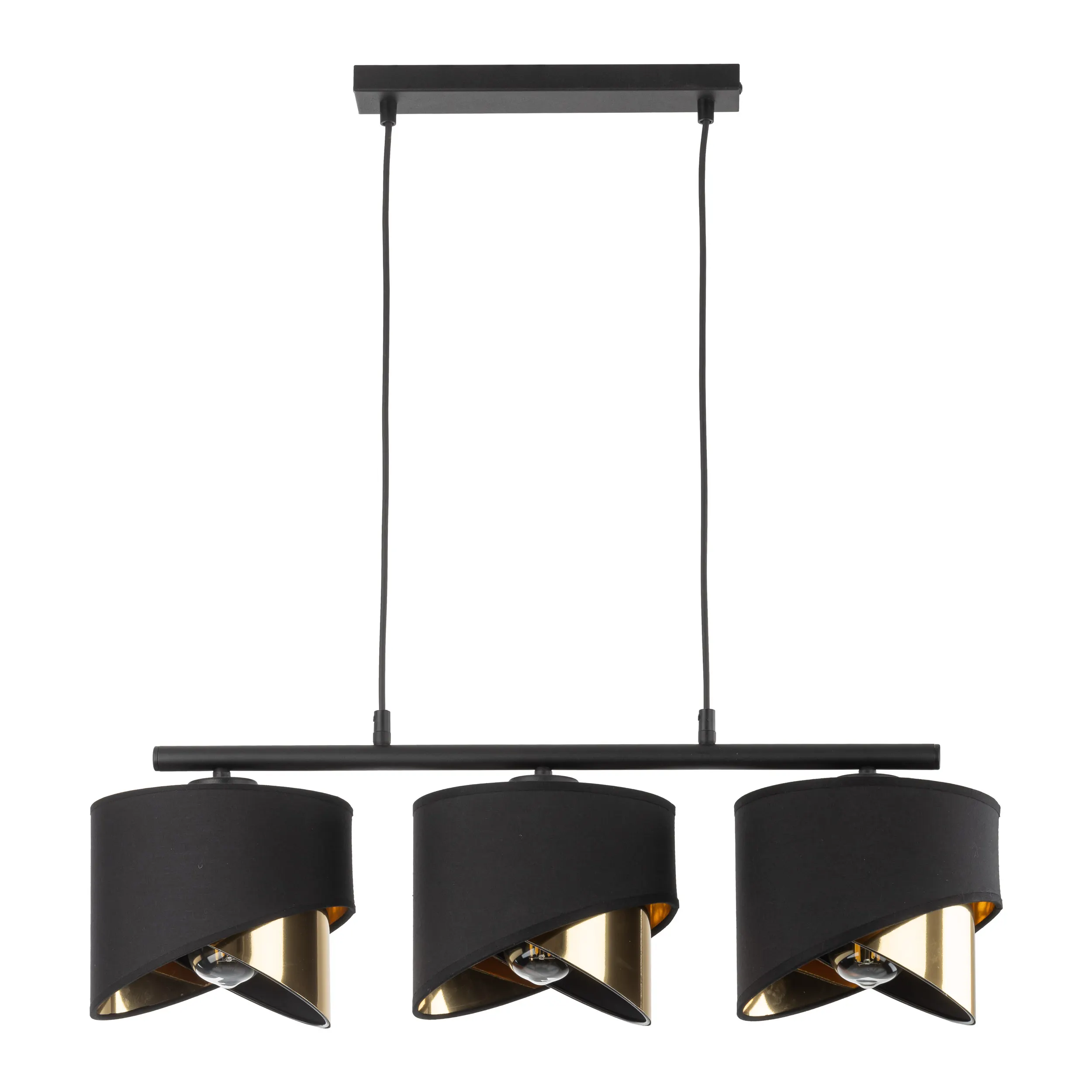 Lampa wisząca GRANT czarna na metalowej listwie złote elementy potrójna 80x70x20cm - TK_4824