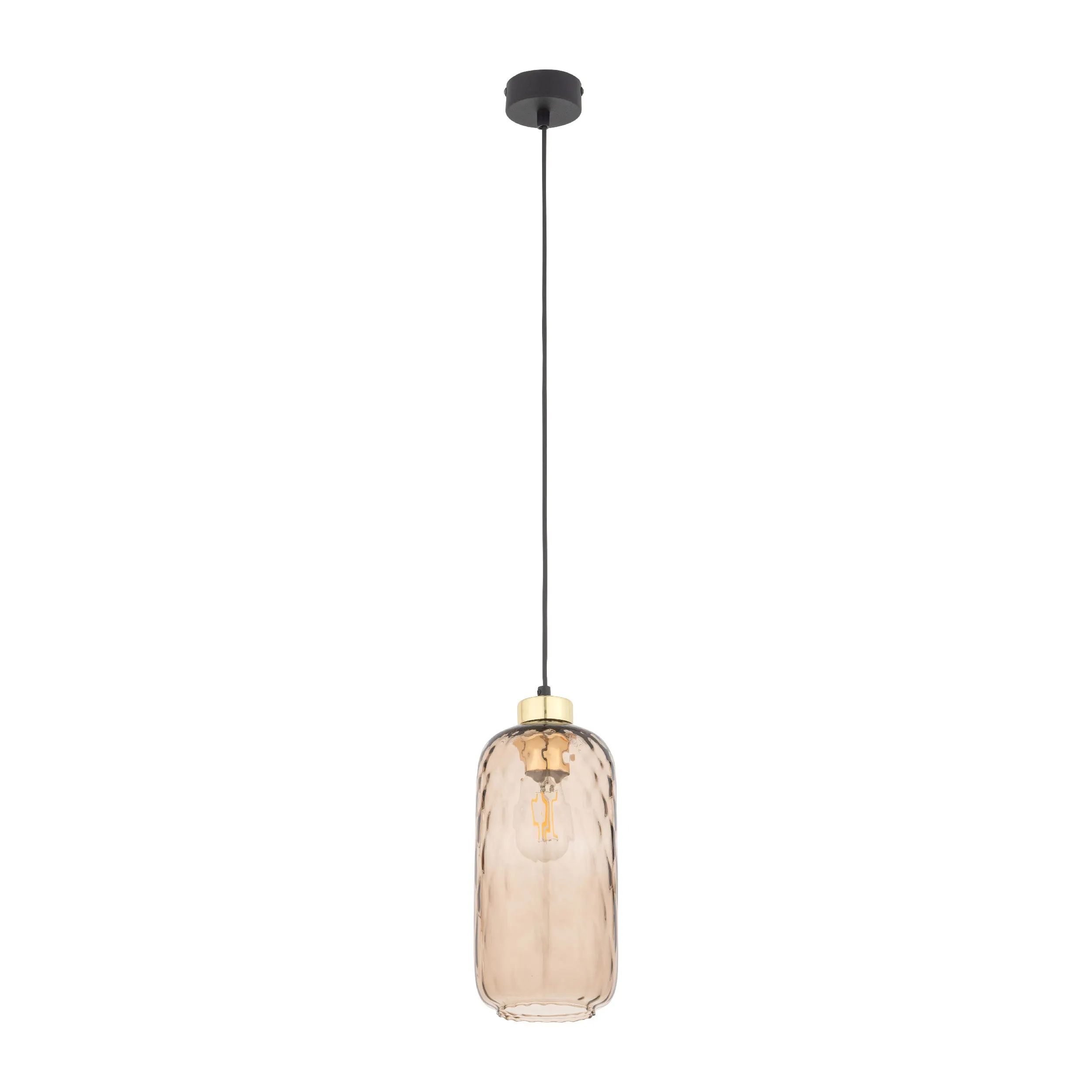 Lampa wisząca PESCARA czarna ze złotym elementem szklany kryształowy bursztynowy klosz 175x14cm