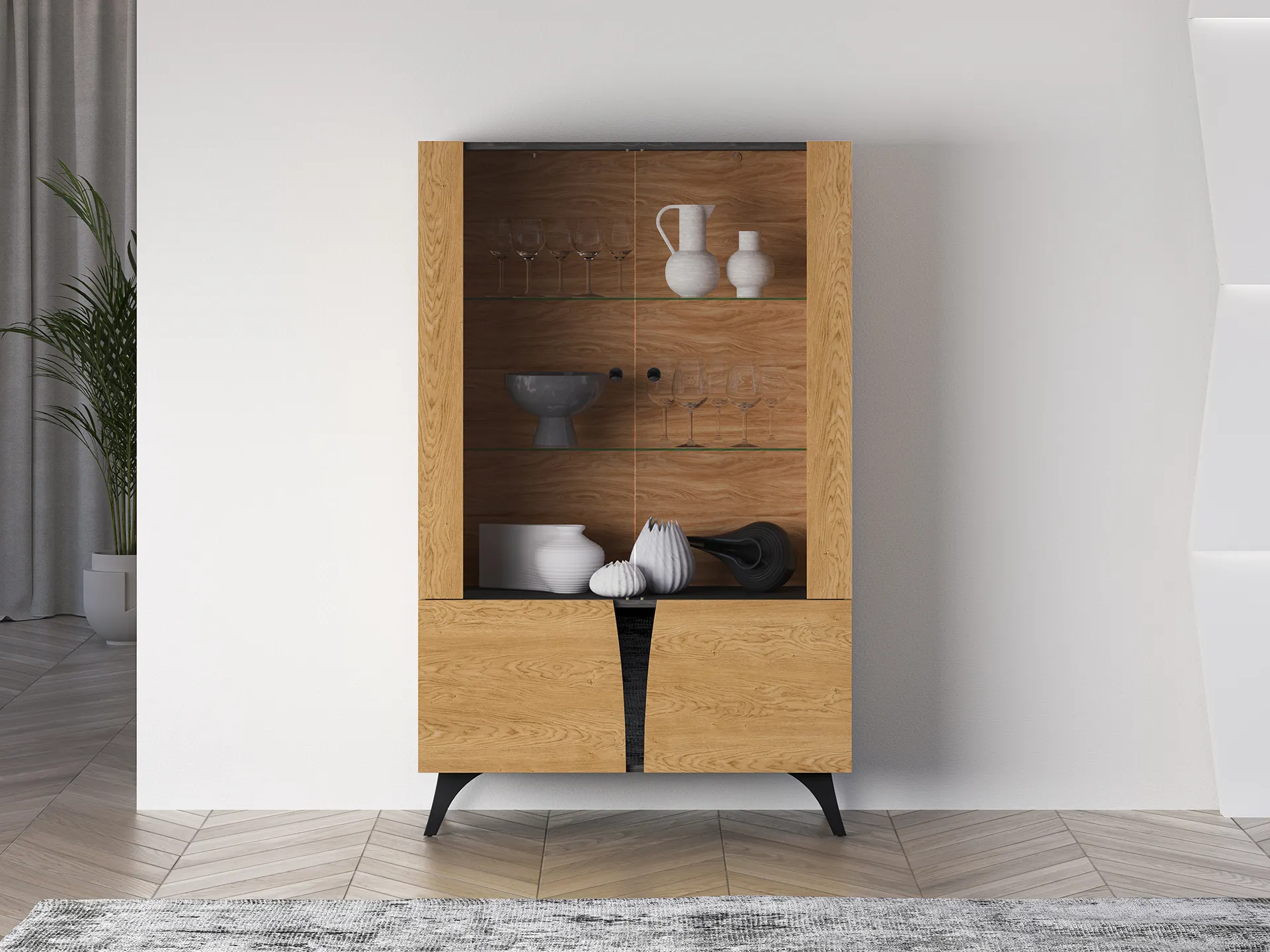 Witryna niska 2-drzwiowa TOSCANIA 03 dąb baltic dune jesion prestige czarny - 1TOSC03-001