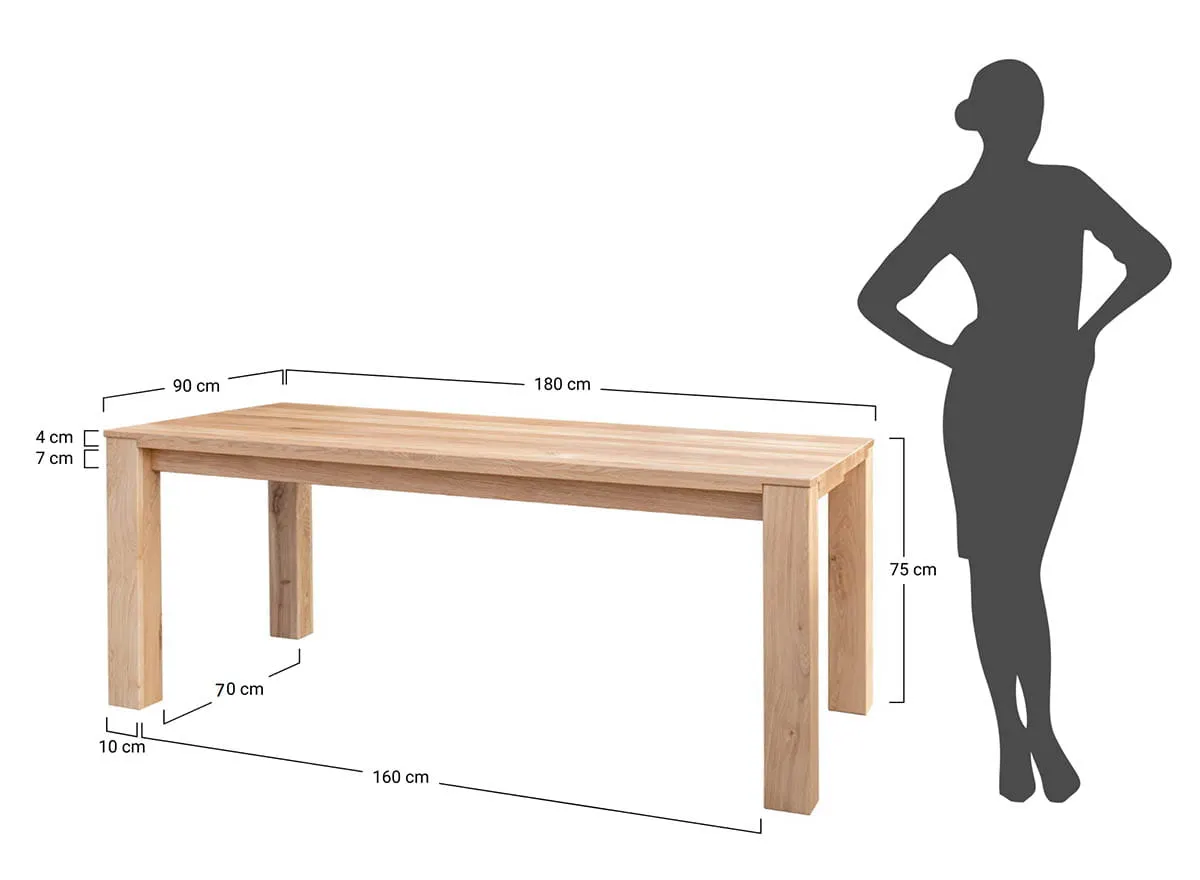 Stół dębowy GAIA 90x180, blat 4cm - dąb olejowany - GAIA90X180