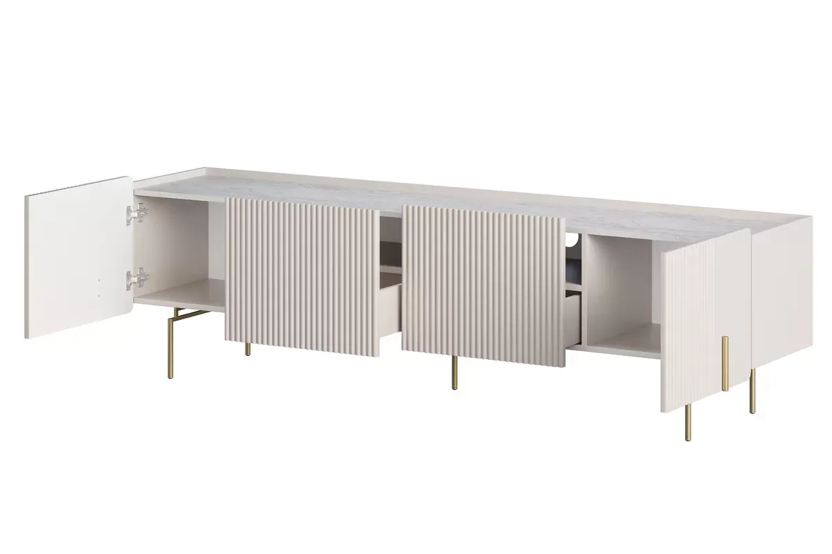 MALMI Szafka RTV 200 2D2SZ - cashmere / crema bianca / złote nogi - B_162316