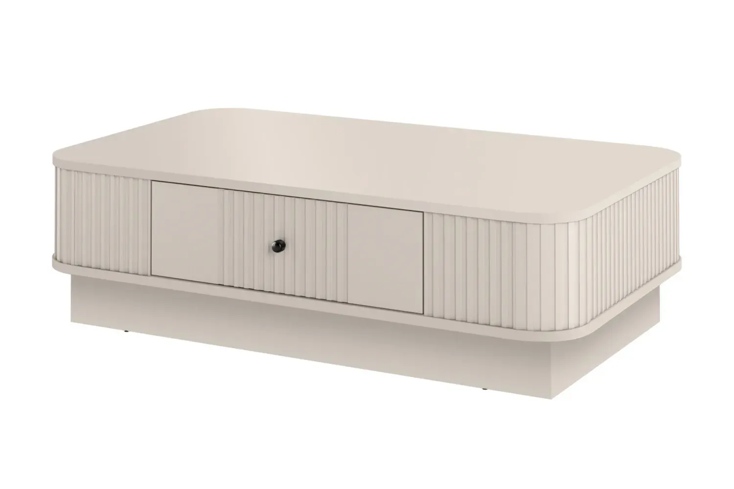 Stolik kawowy z szufladą VESPER ryflowany front - cashmere czarny uchwyt cokół