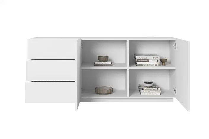 Komoda ASHA 167 z szufladami - biały mat - ryflowany front - cokół