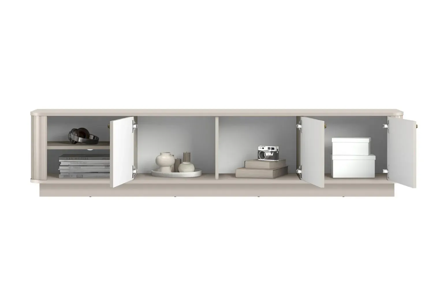 Szafka RTV 3-drzwiowa VESPER ryflowany front - cashmere złote uchwyty cokół — zdjęcie 4