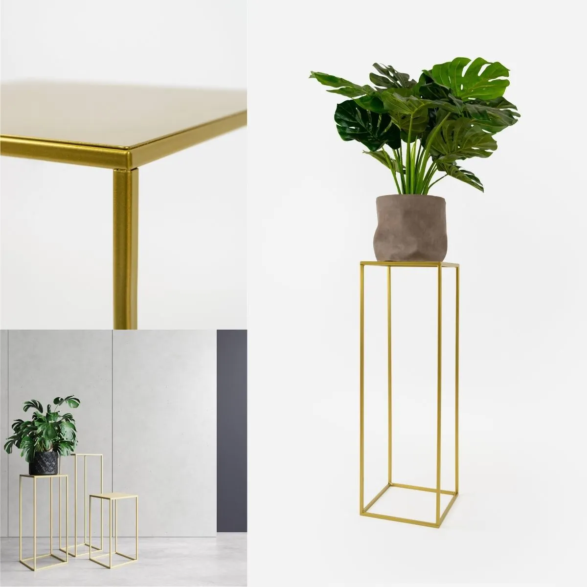 Kwietnik stojący metal drewno BREST L złoty - LD_TZ000162