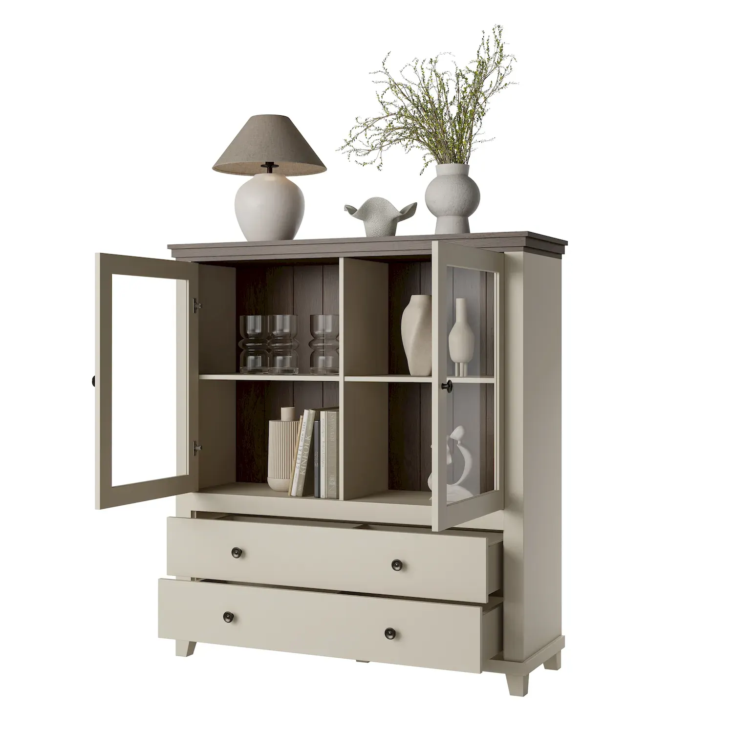 Witryna niska 2-drzwiowa z 2 szufladami EVORA WM beż jasny dąb dunin - 24D1JU46