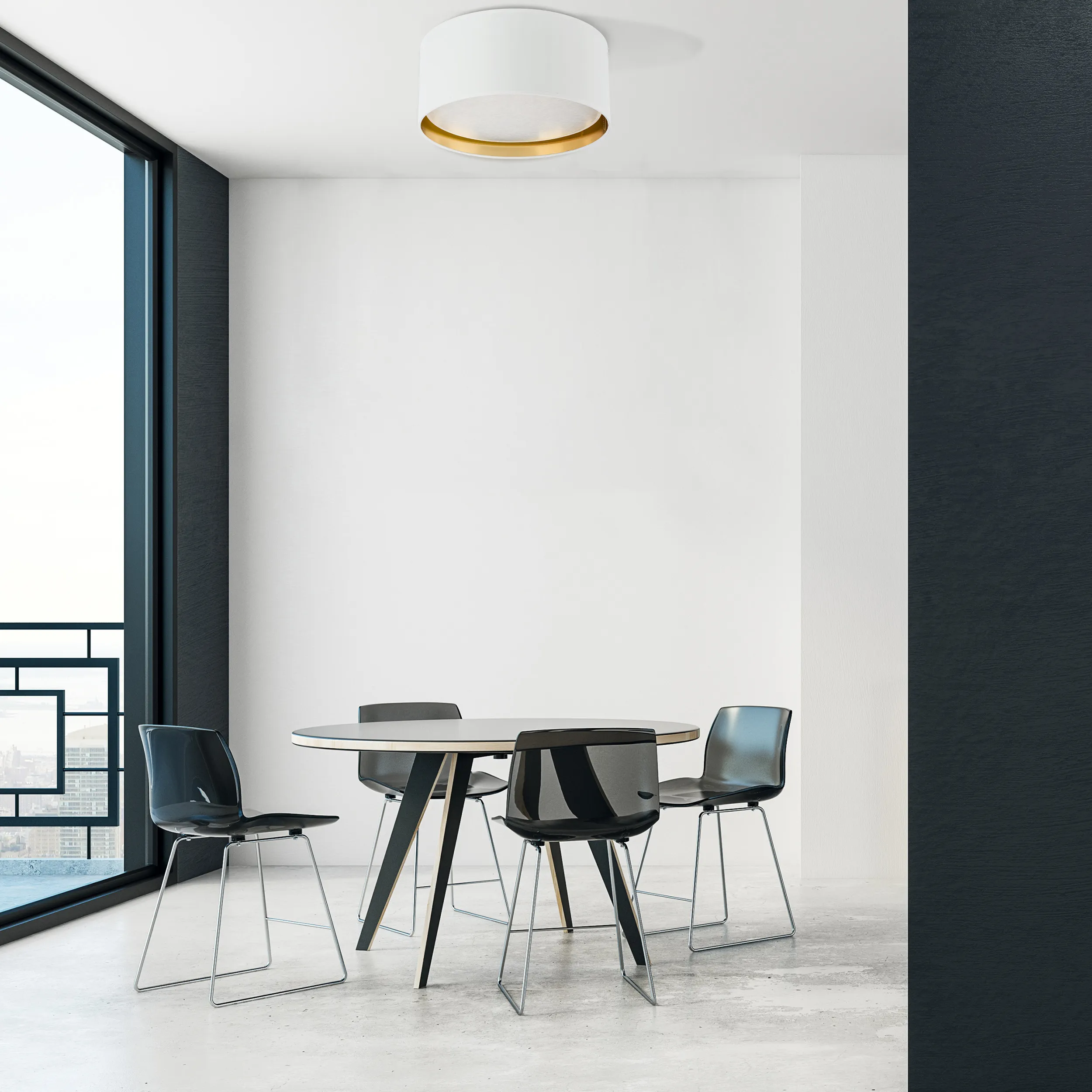 Lampa sufitowa BILBAO biała ze złotym wnętrzem z białym kloszem z tkaniny okrągła 45x17cm - TK_3379