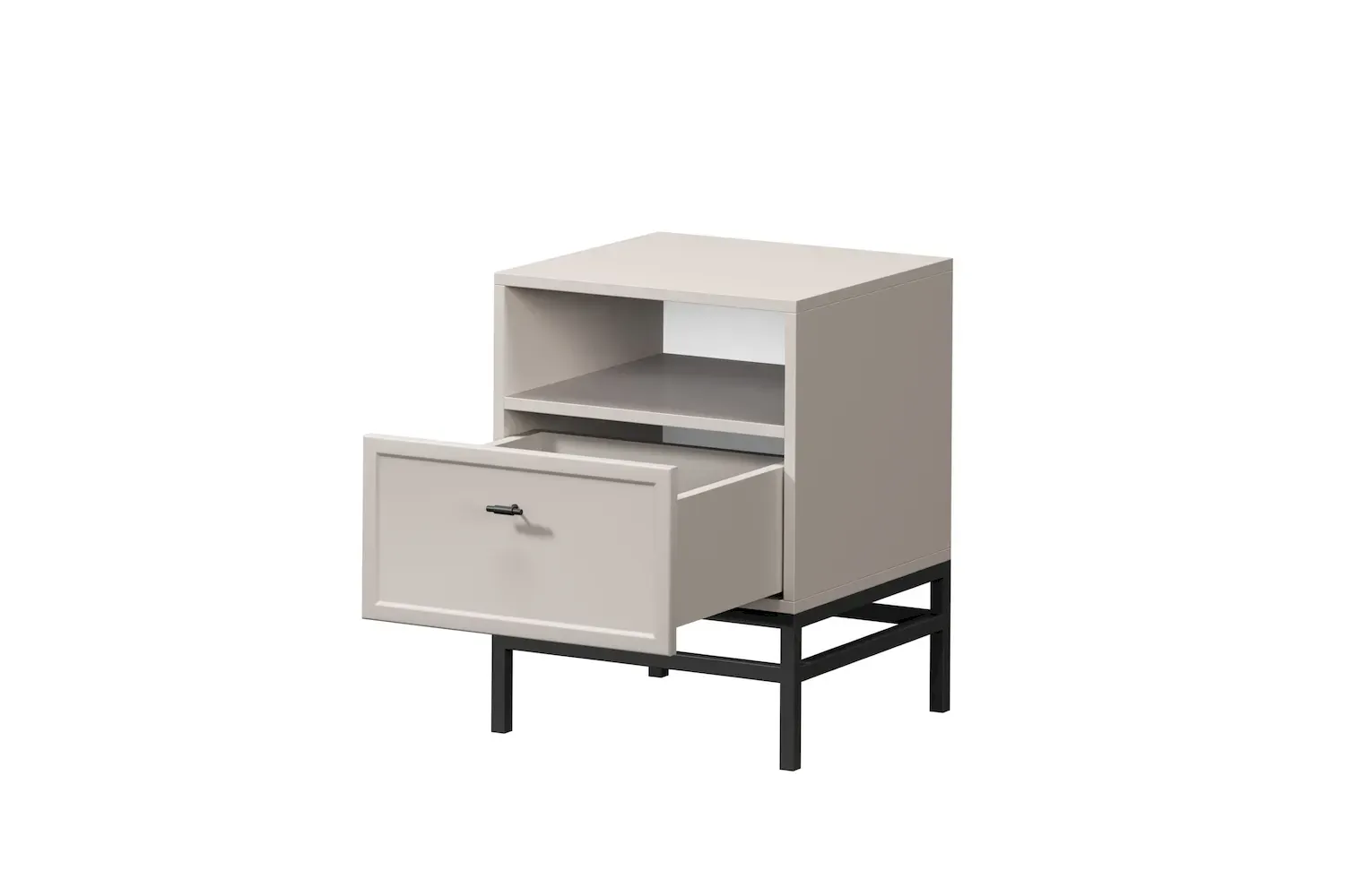 Szafka nocna z szufladą i półką LORINI 45 - cashmere uchwyt T-bar czarny stelaż czarny - B_166686
