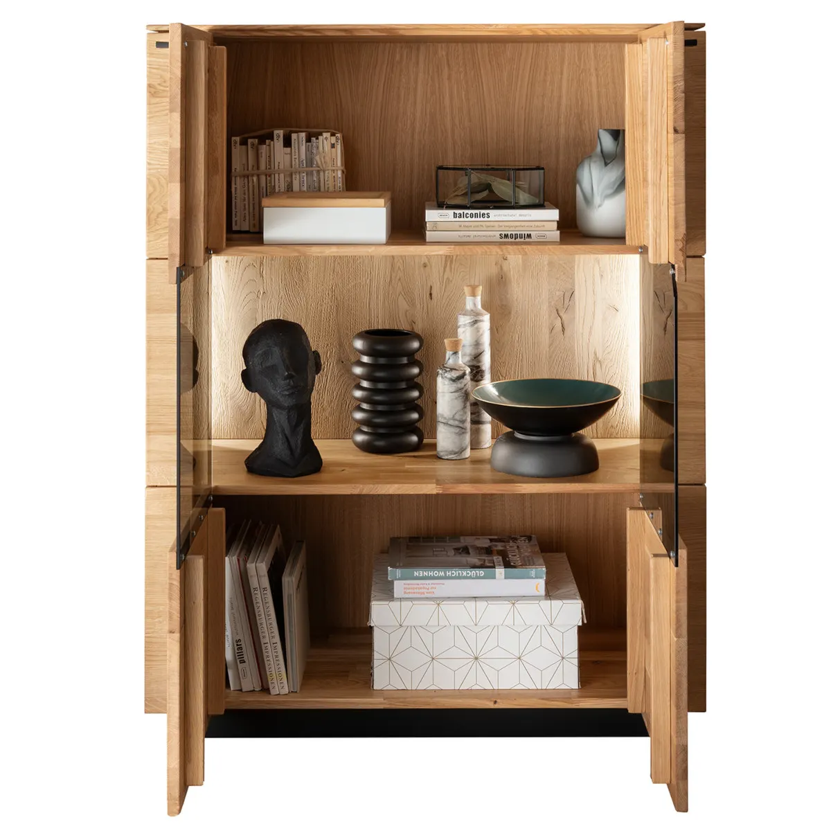 Kredens – komoda dębowa z witryną PRESENT 2-drzwiowa 96x127 - GK_103623030202