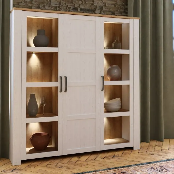 Witryna niska 3-drzwiowa CHISBURY - dąb riviera, modrzew jasny sibu - BHLV631-M482