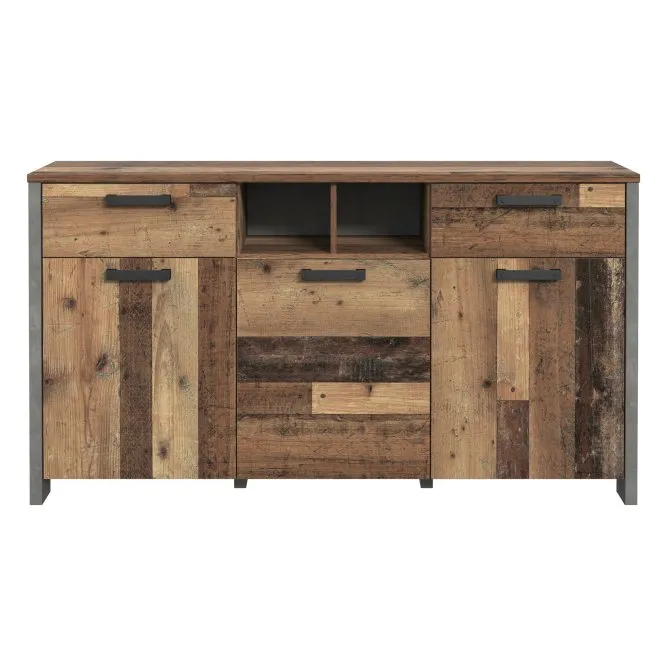 Komoda CLIF 3-drzwiowa z 2 szufladami i wnękami - old wood vintage, beton - CLFK231-C546