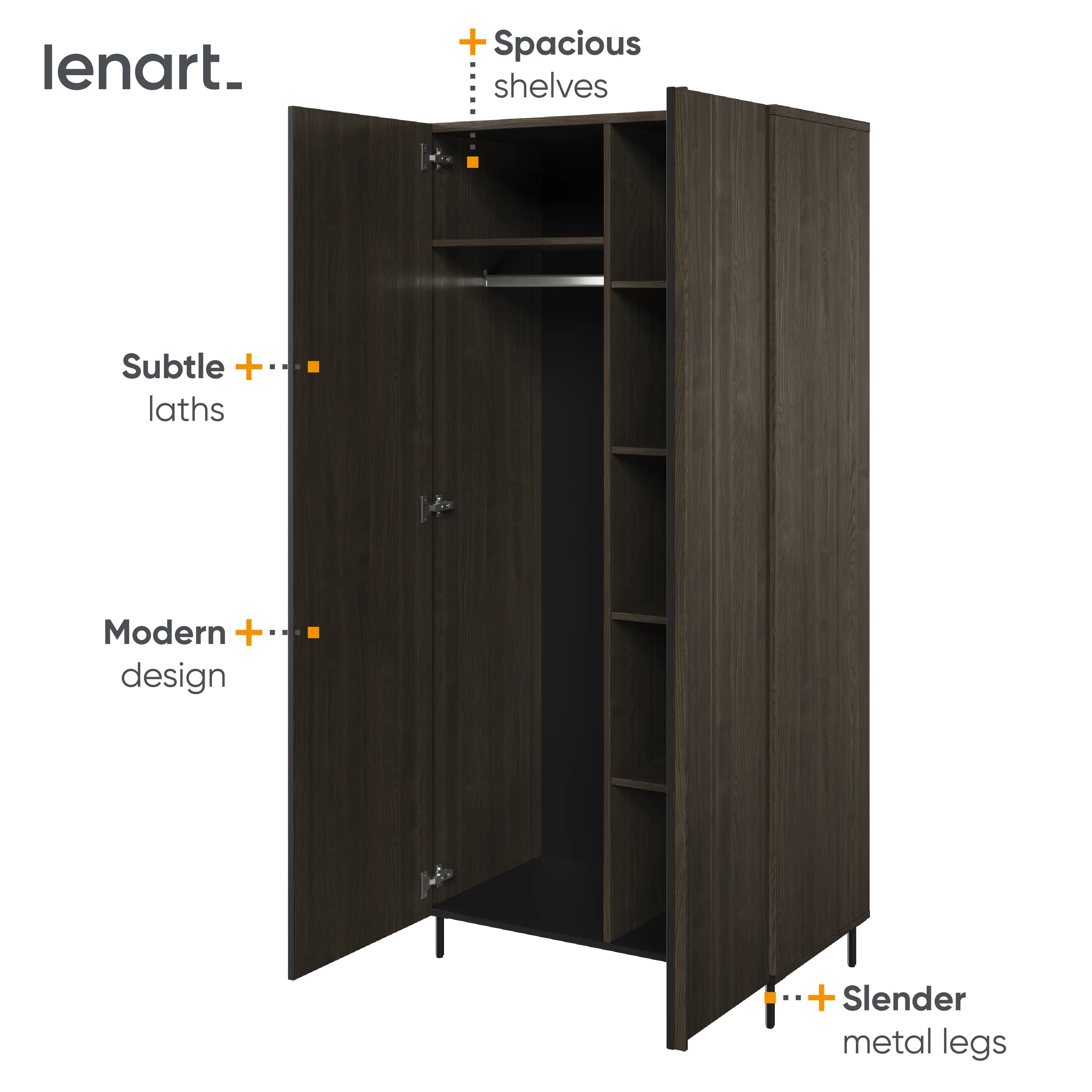 Szafa 2-drzwiowa Piemonte PE-01 92cm lamel jesion portlandzki/czarna - PE1JCZ