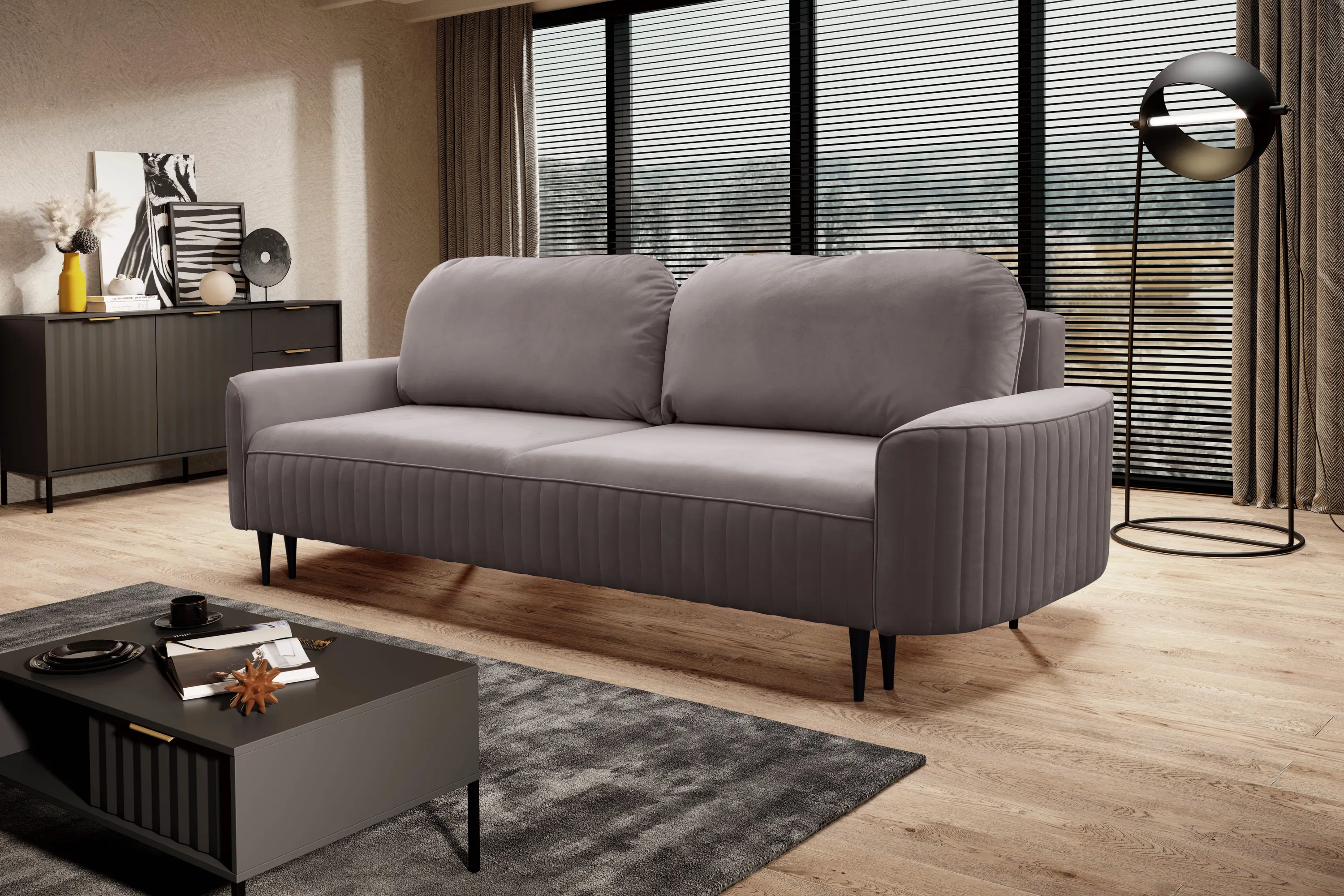Sofa rozkładana z pojemnikiem VENA VELLUTO 244 cm szara — zdjęcie 7