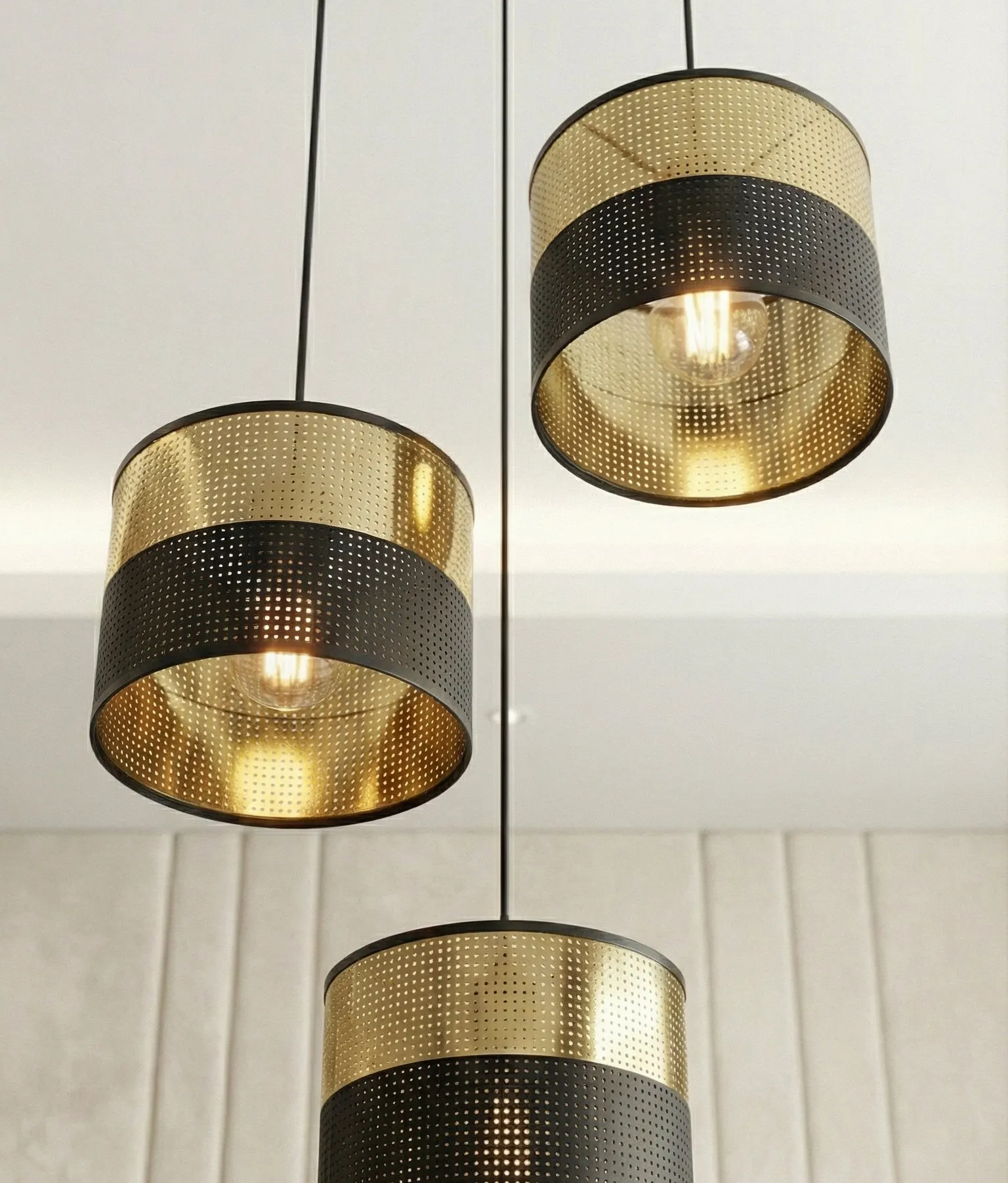 Lampa wisząca LUX 3 BL GOLD PREMIUM z abażurem czarna złota - 1649/3PREM