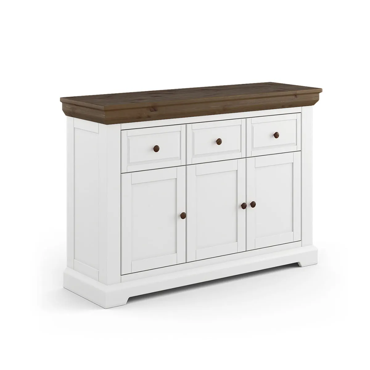 Komoda MARONE ELITE 3-drzwiowa z 3 szufladami - biała, tabacco