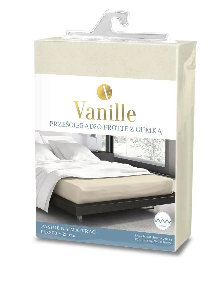 Prześcieradło frotte z gumką VANILLE 90X200+25 bawełna 80% kremowy - FARO_20528
