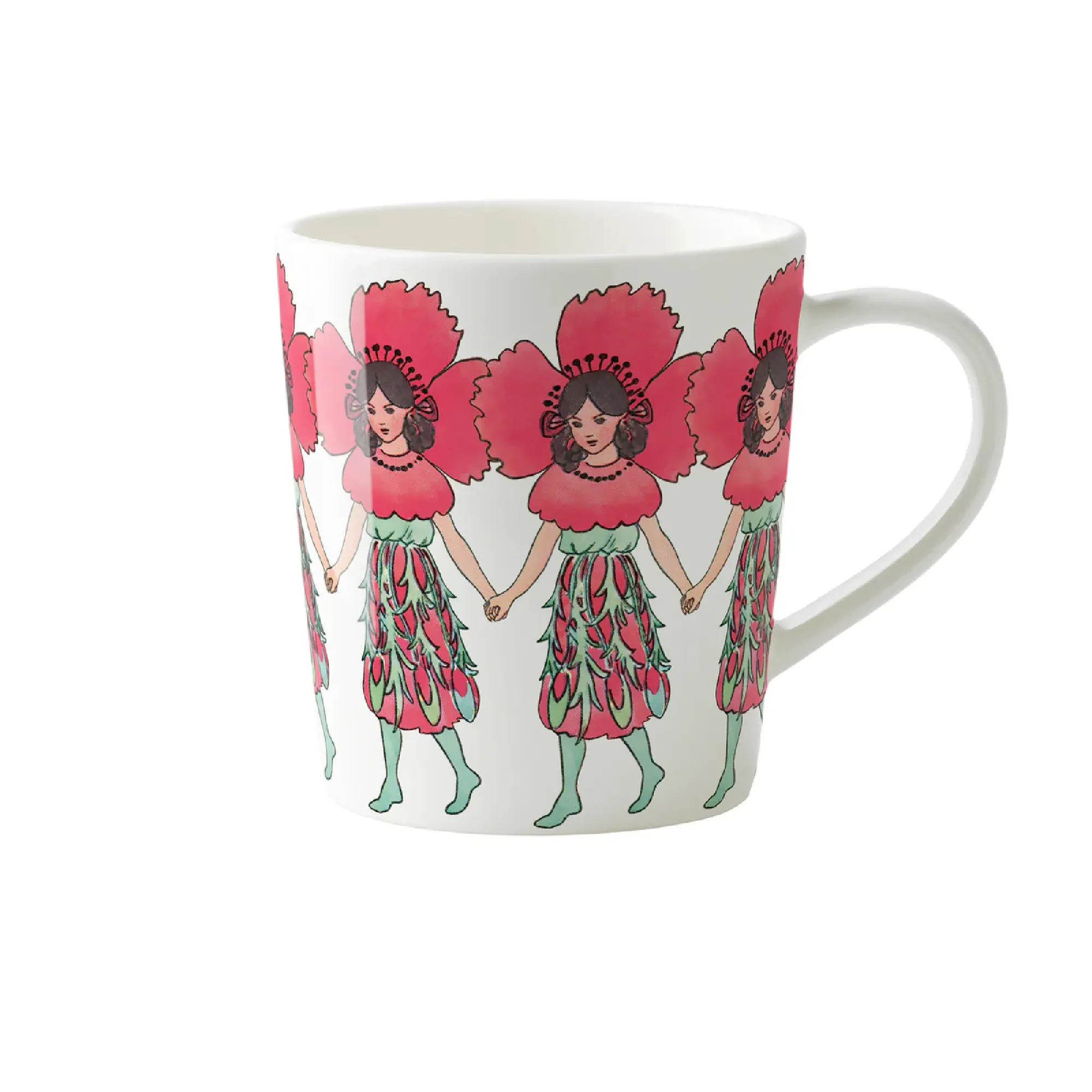 mug, coffee mug, white mug, różowa sukienka, wzór florals
