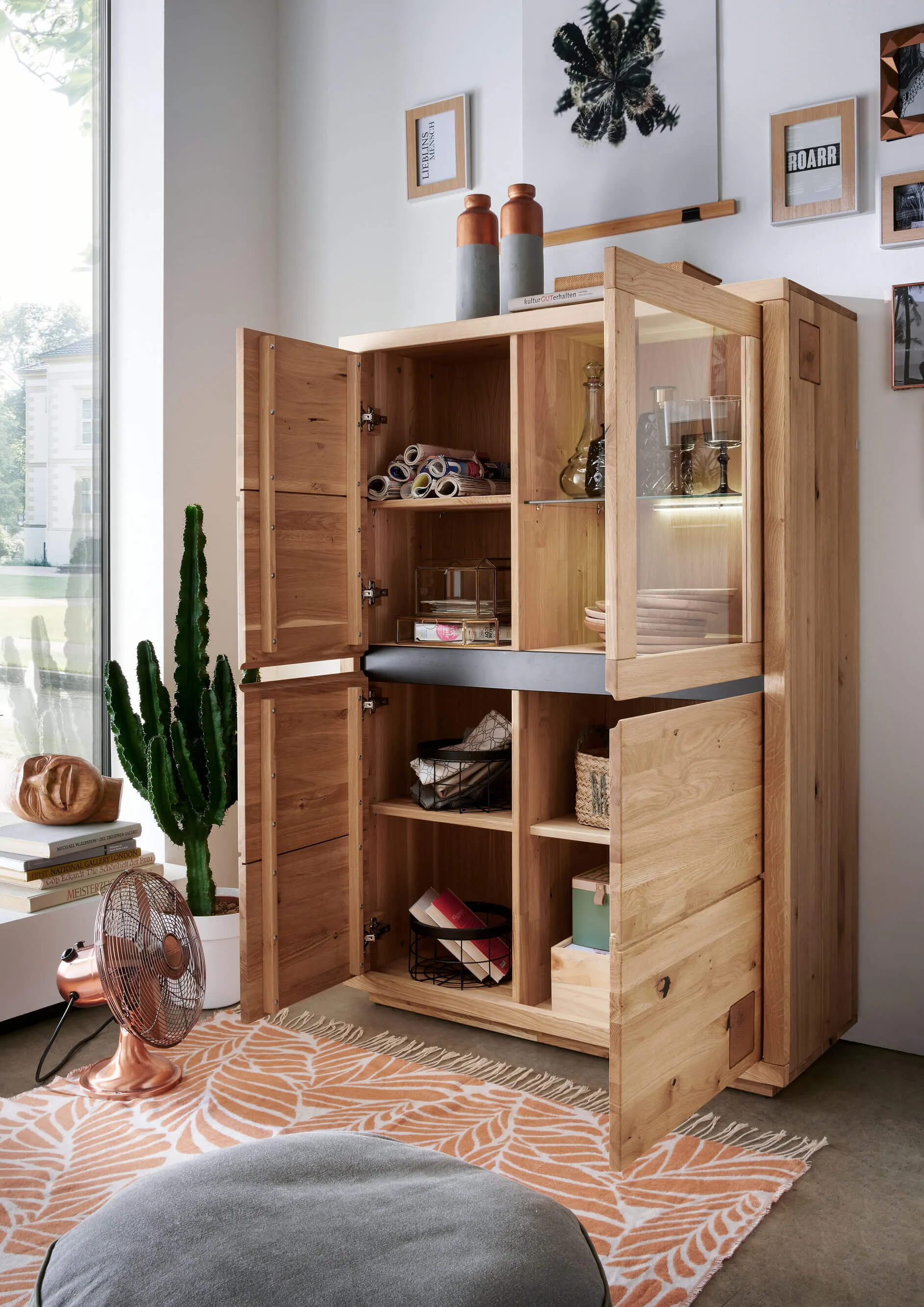 Kredens dębowy z przeszkleniem HALLOW 103x148 prawy - GK_1031595301