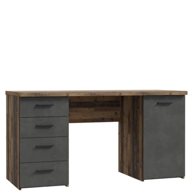 Biurko NET106 z szafką i 4 szufladami - beton, efekt dębu