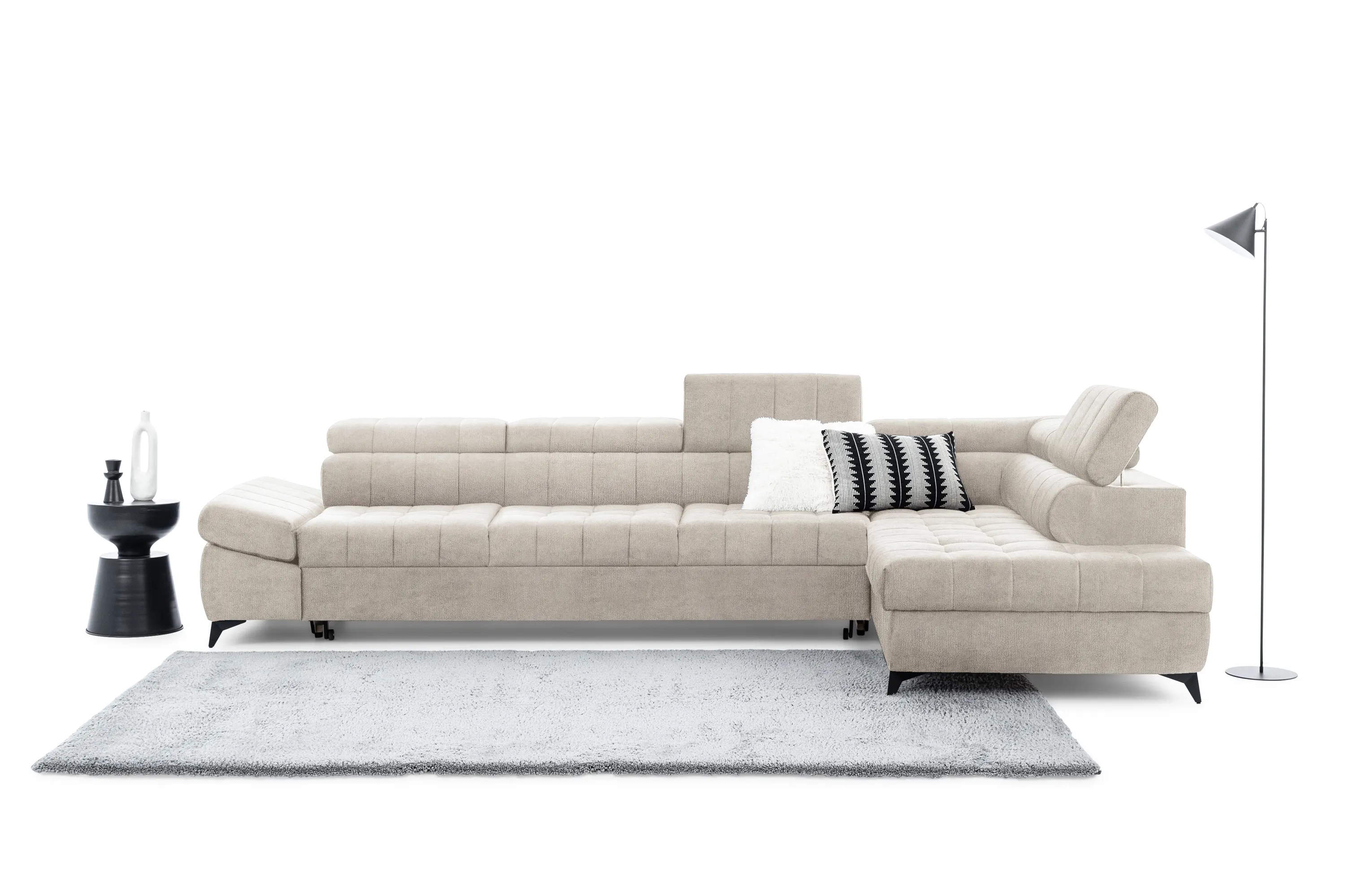 Narożnik prawostronny VALORIS MAXI regulowane zagłówki i podłokietniki tkanina Perfect harmony 07 beżowy - B_168600