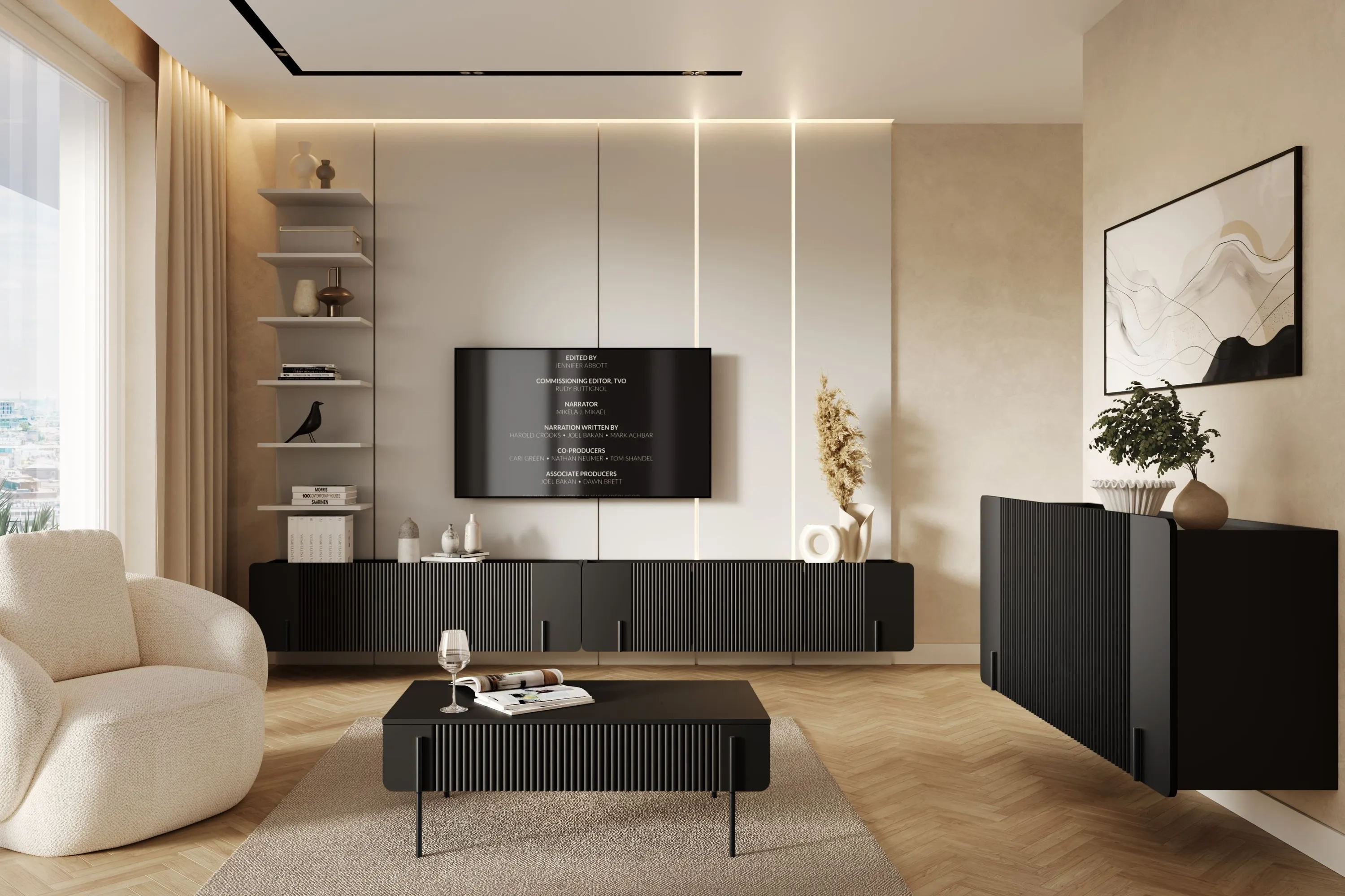 Komoda wisząca 3-drzwiowa MALMI 150cm - czarna - B_166975