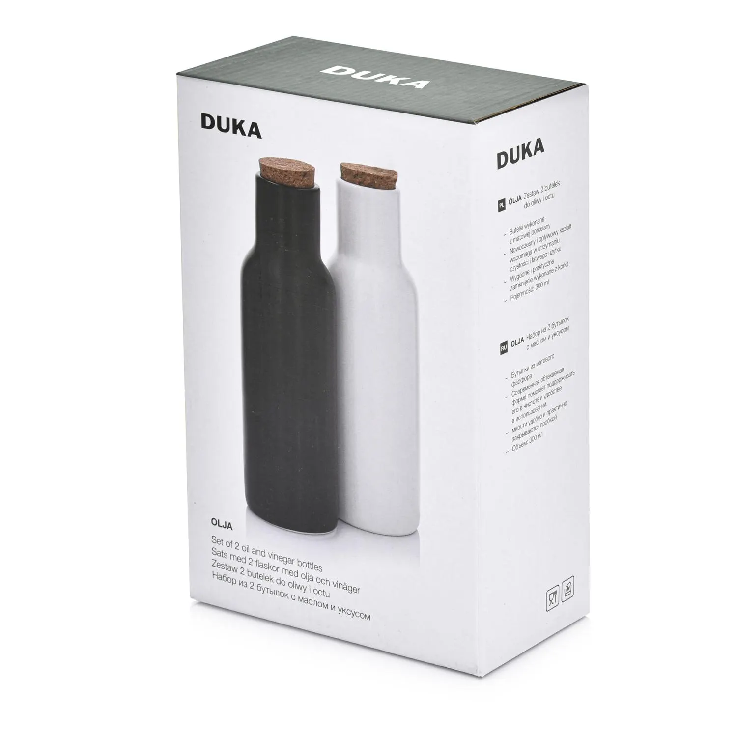 olej/oczak, zestaw dwóch, korek, butelka czarna, butelka biała