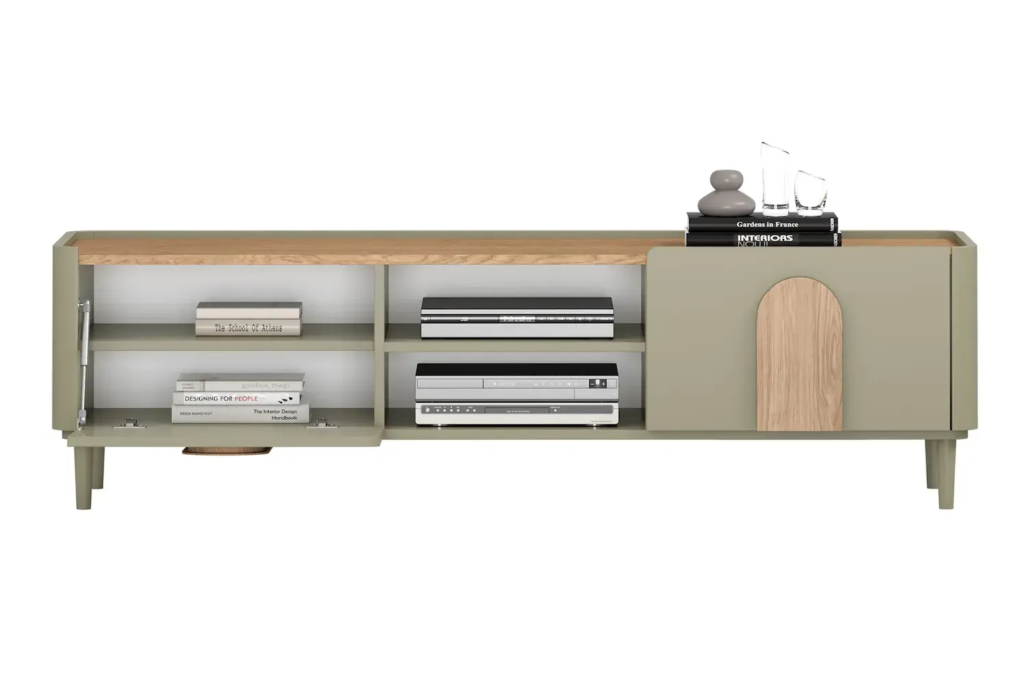 Szafka RTV z klapą i szufladą AMILIO 170 - eukaliptus dąb baltic dune /chwyty dąb naturalny nogi eukaliptus - B_169230