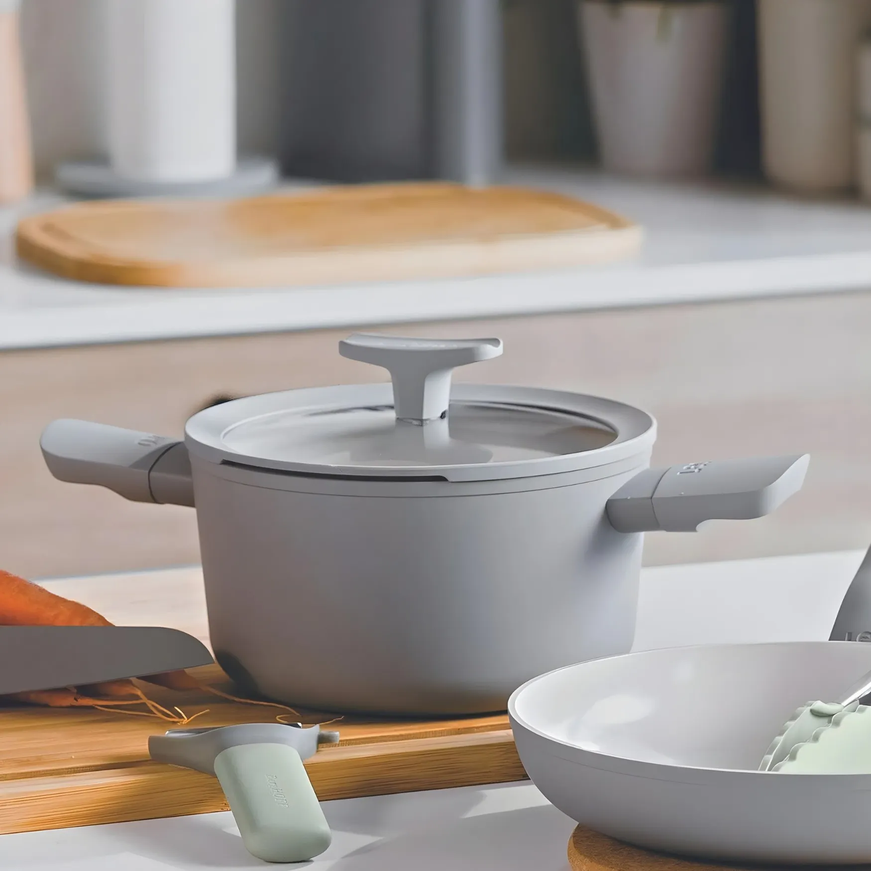 rondel, garnek, pokrywka, uchwyt, szary