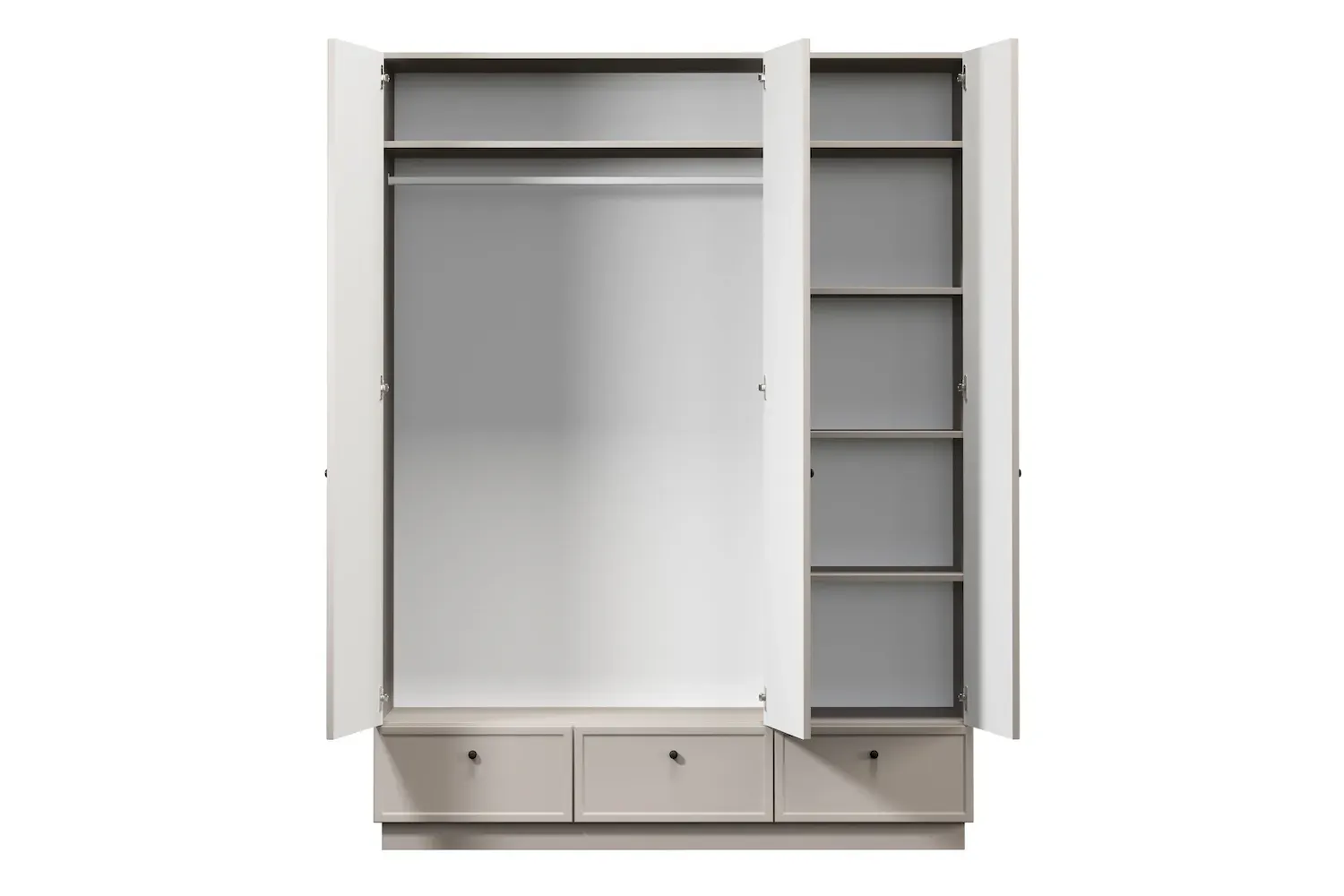 Szafa 3-drzwiowa z 3 szufladami LORINI 150 - cashmere gałka czarna cokół - B_166713