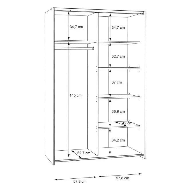 Szafa 2-drzwiowa OZZULA drążek i półki drzwi przesuwne 120cm dąb sonoma biały - OZLS722X10-Q45F