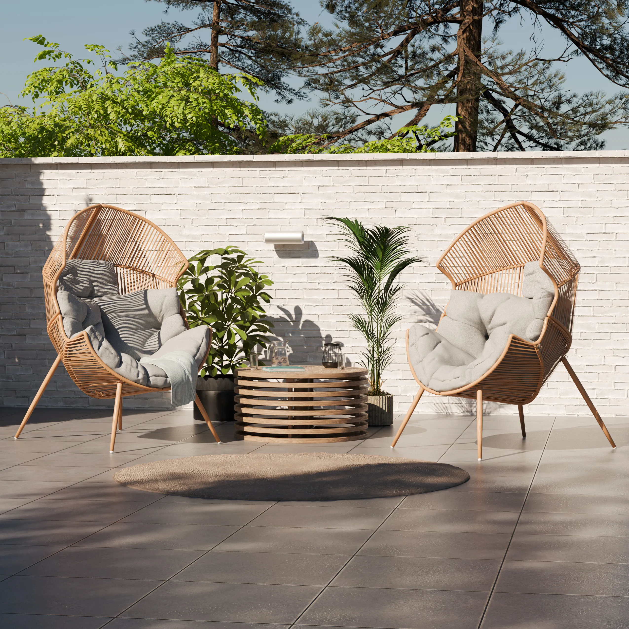 Fotel ogrodowy technorattanowy SUMMERY kokon z szarą poduszką naturalny Zenjoy — zdjęcie 10